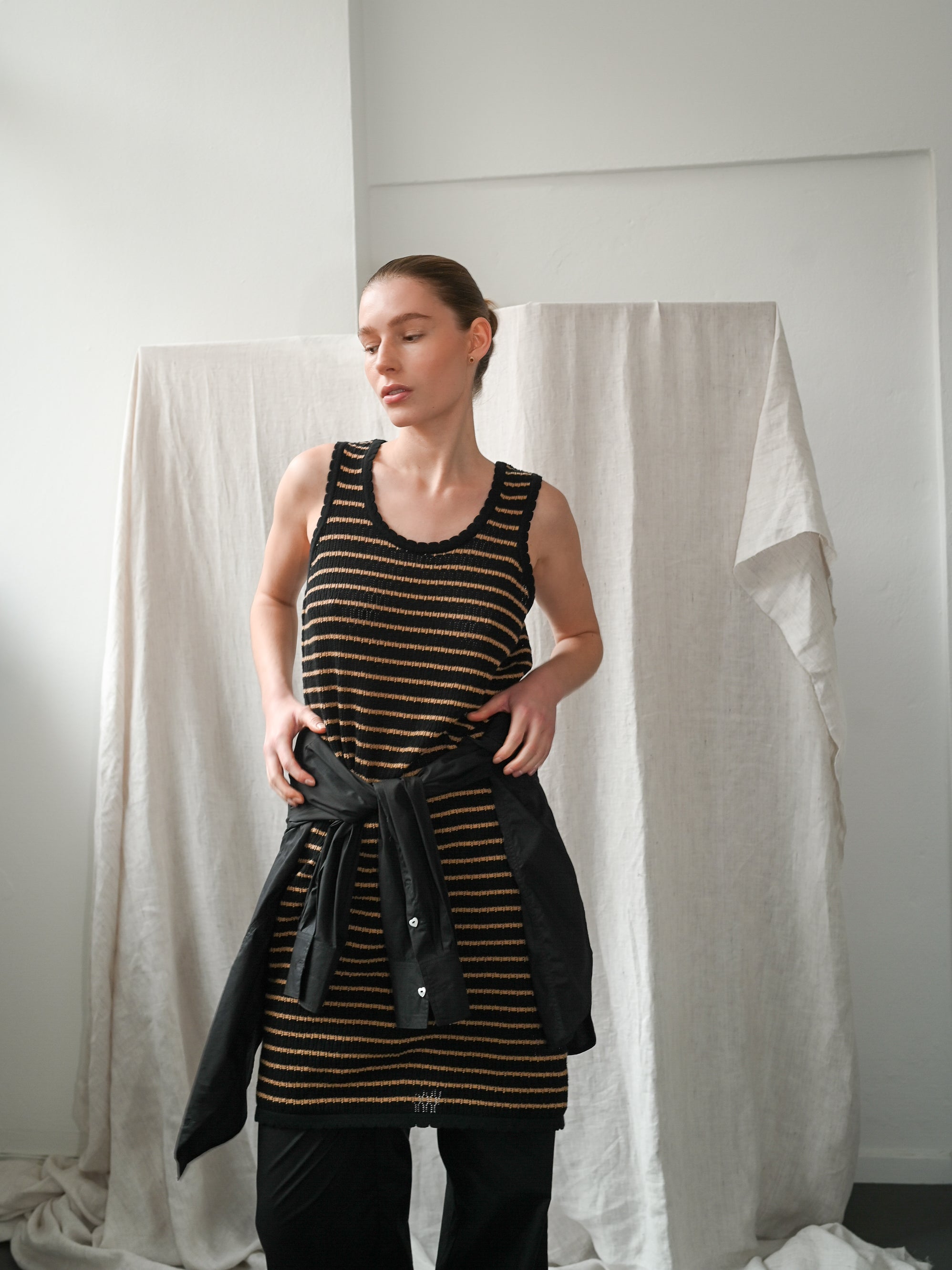 Verde Knit Tank Dress - Black & Cognac