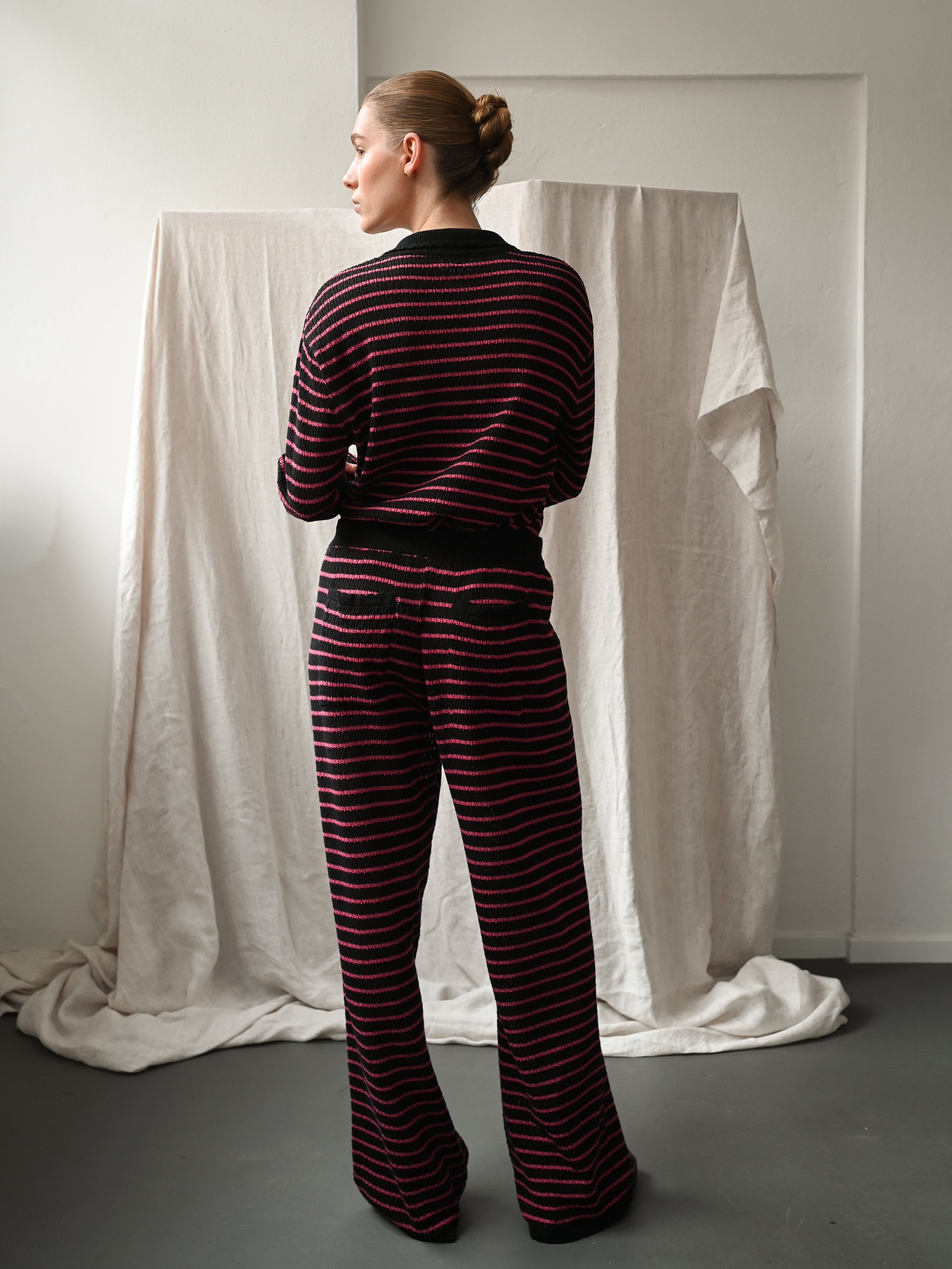 Nuria Knit Trousers - Black & Holly Berry