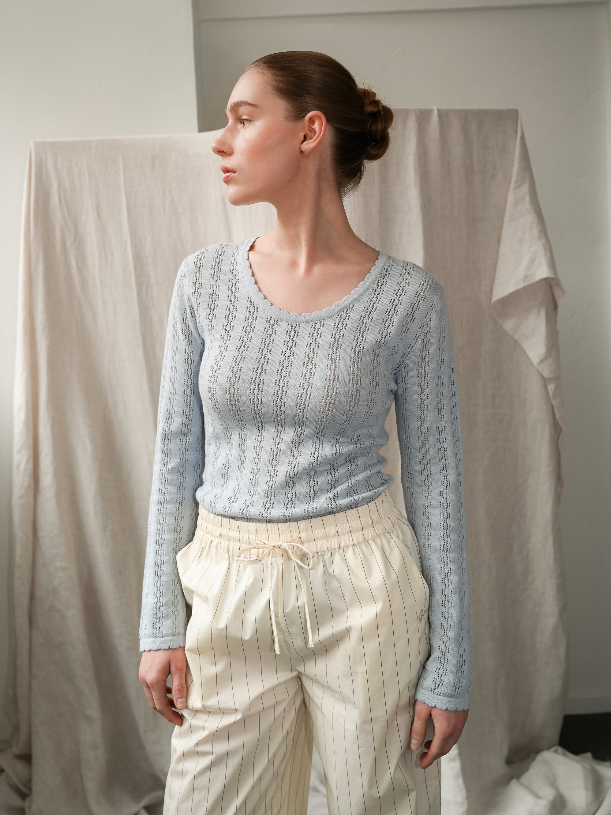Nellie Knit Light Blue LS Blouse