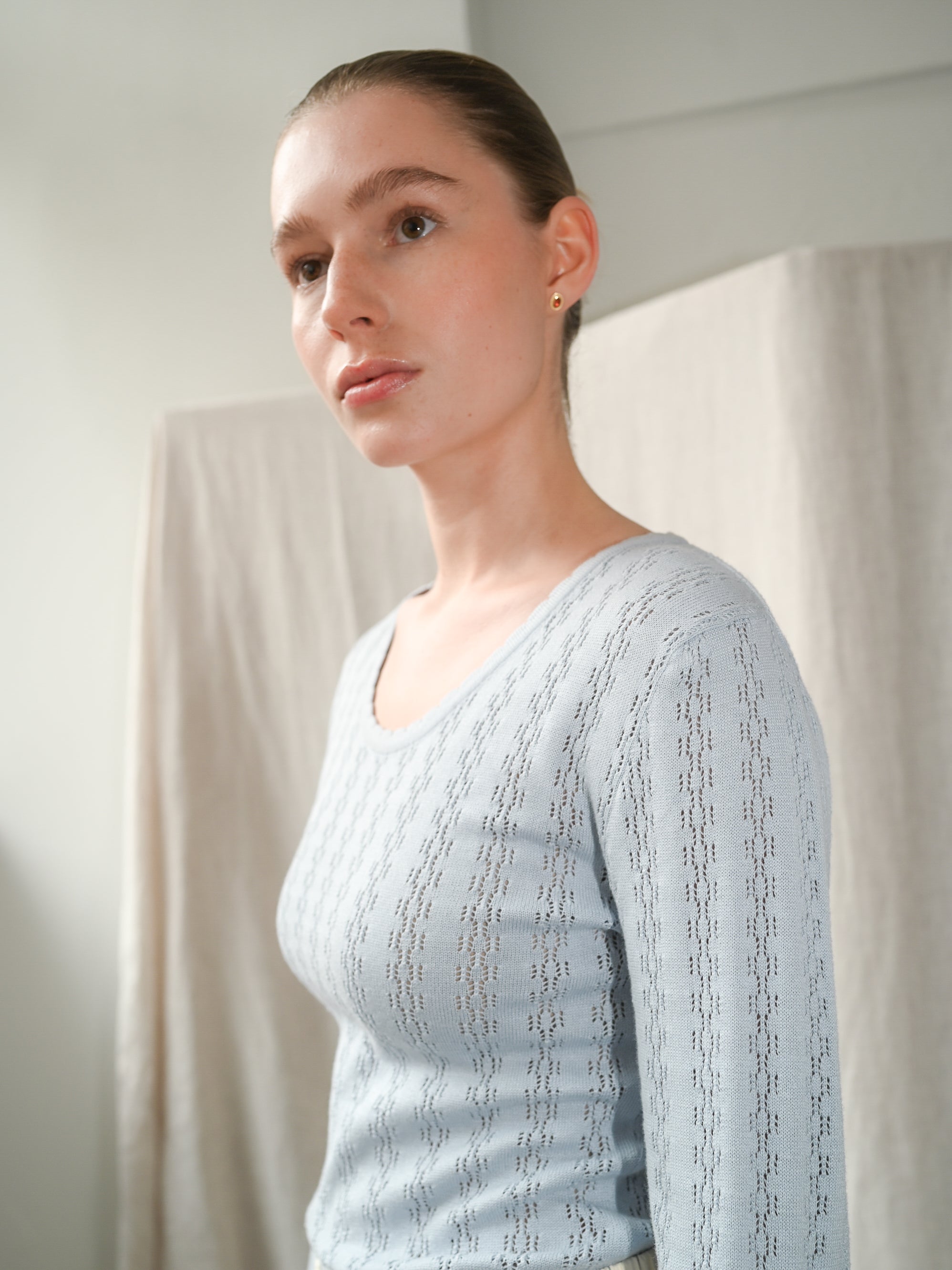 Nellie Knit Light Blue LS Blouse