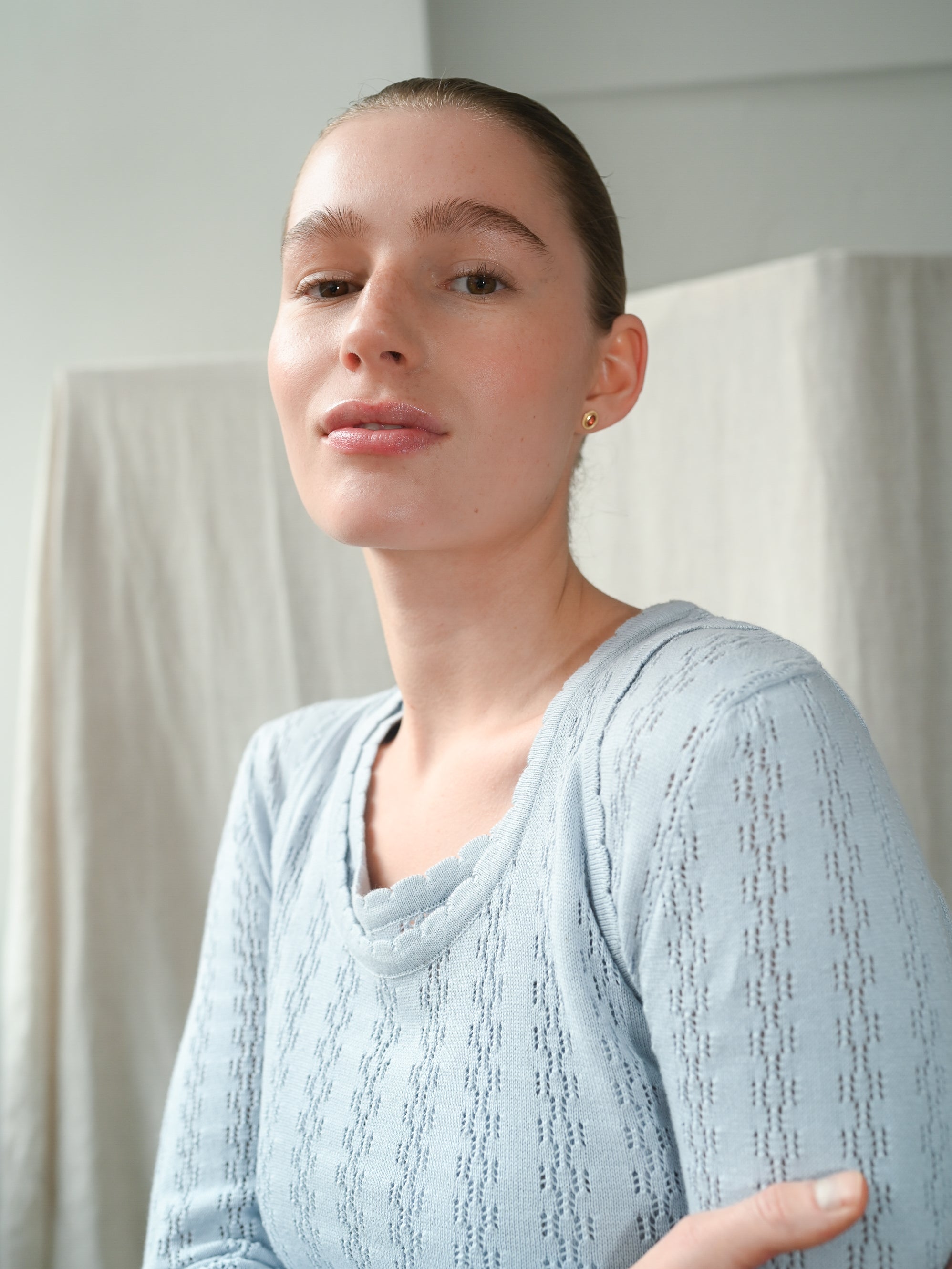 Nellie Knit Light Blue LS Blouse