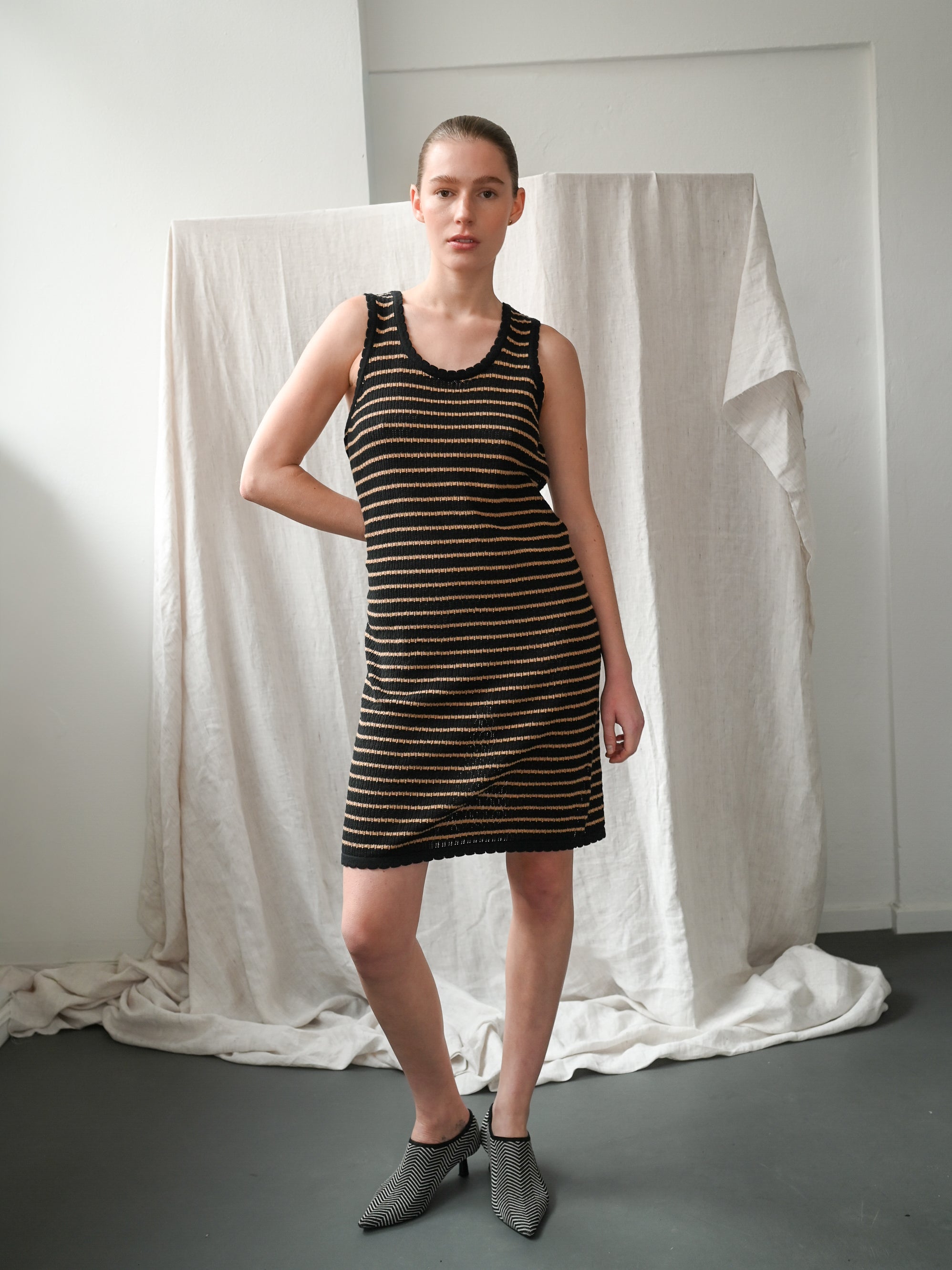 Verde Knit Tank Dress - Black & Cognac