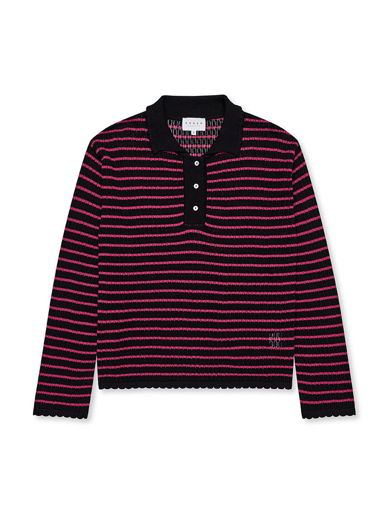 Nuria LS Polo - Black & Holly Berry