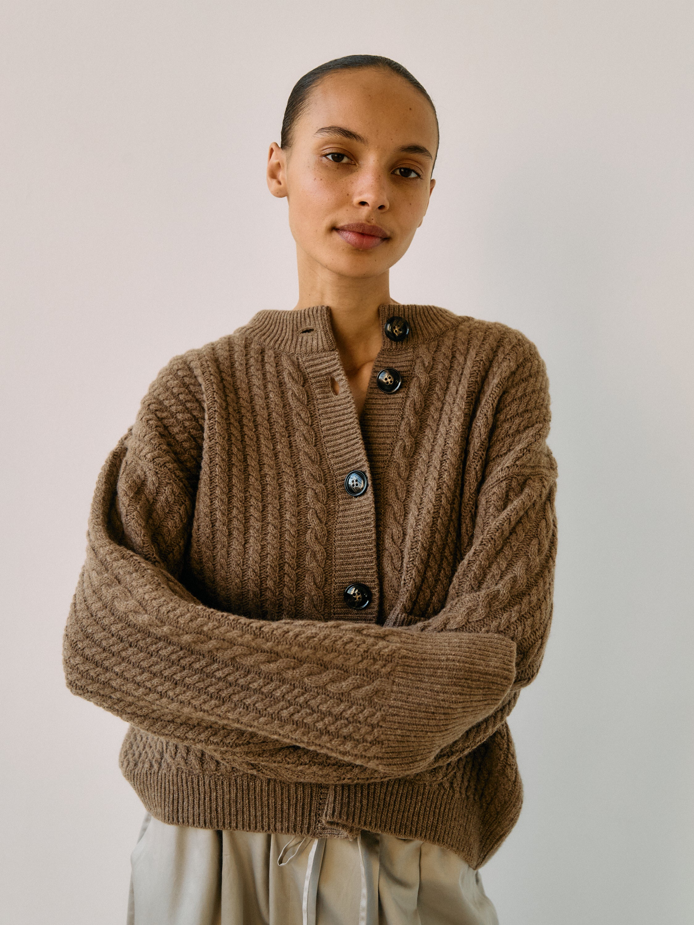 Gertrud Cable Cardigan Coffee Melange