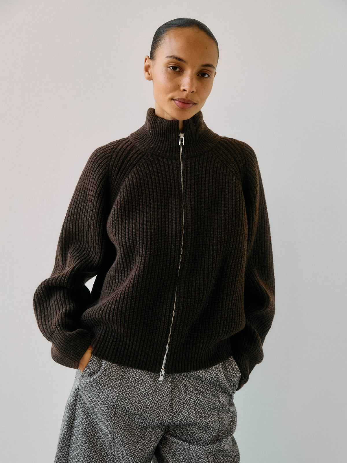 Bruno Zip Cardigan・Brown