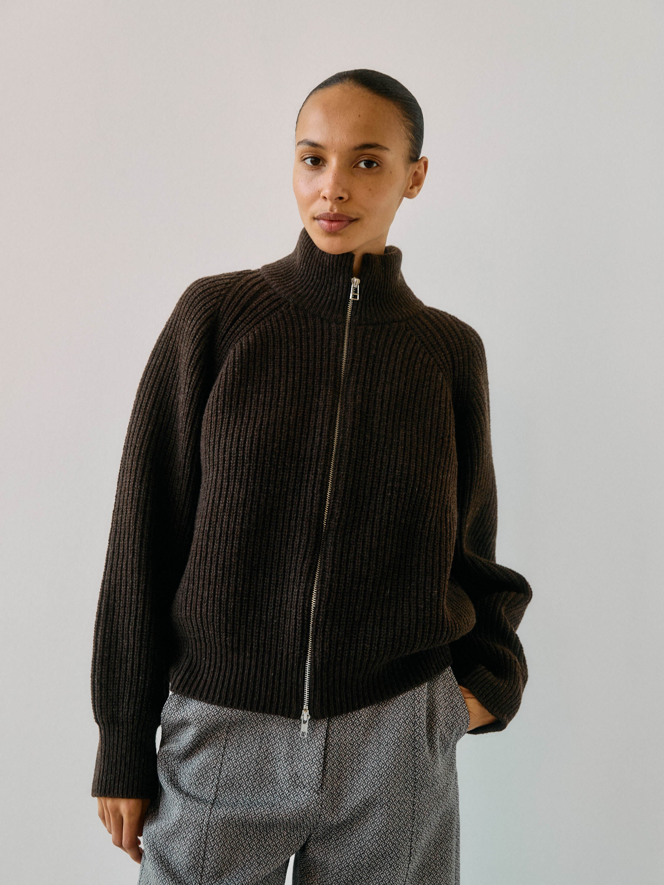 Bruno Zip Cardigan・Brown