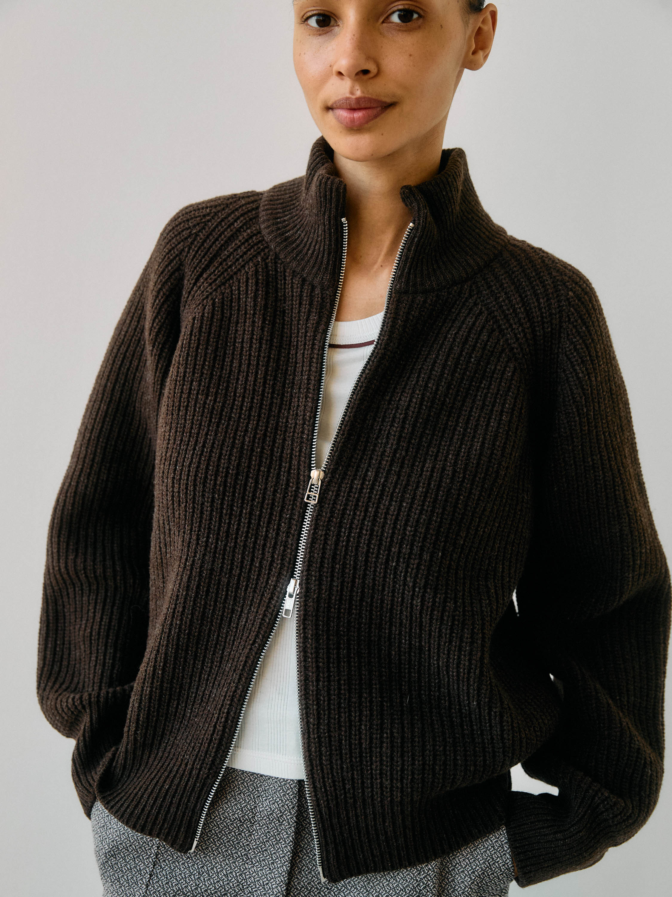 Bruno Zip Cardigan・Brown