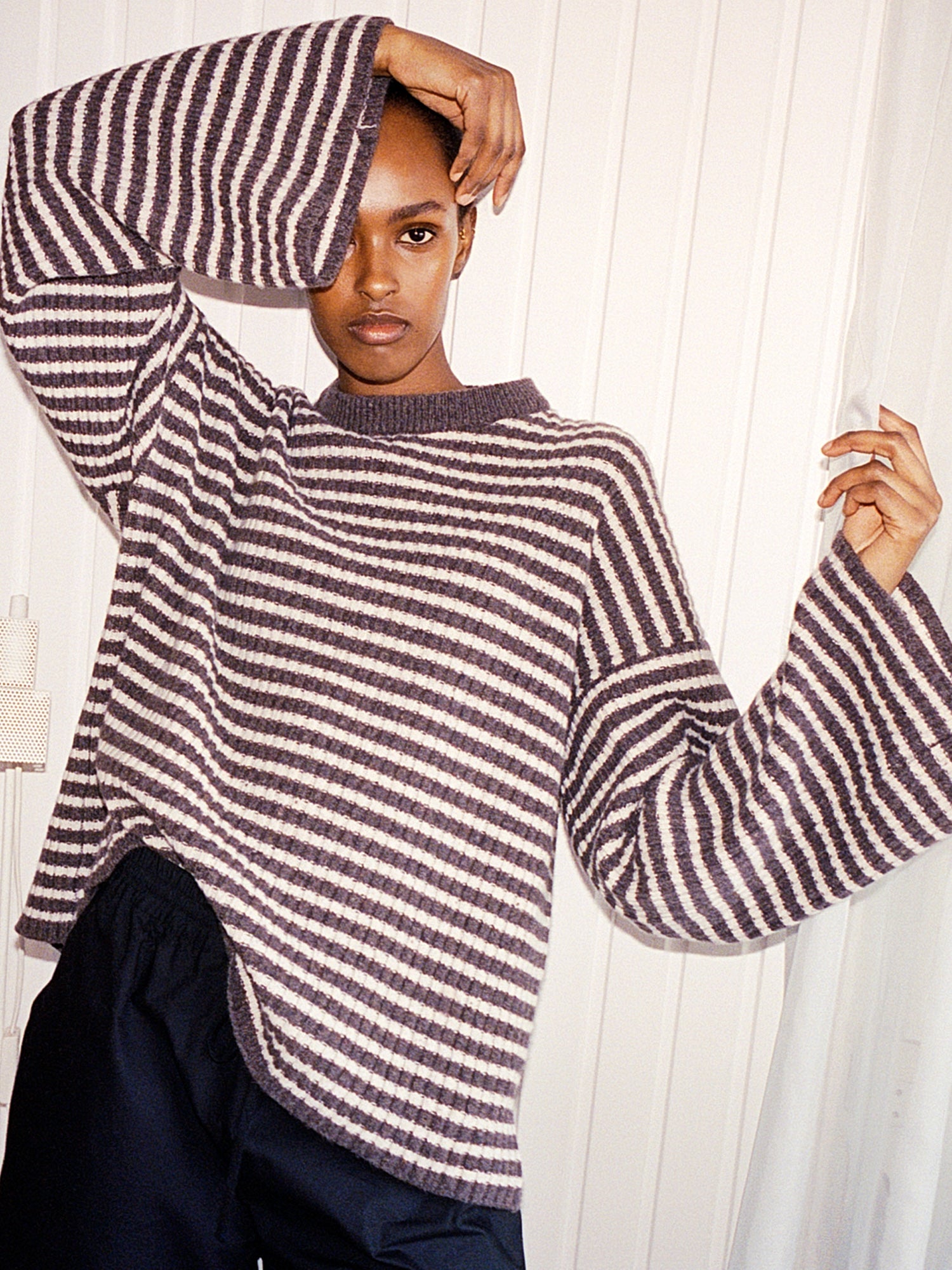 Black and white shop striped cashmere sweater