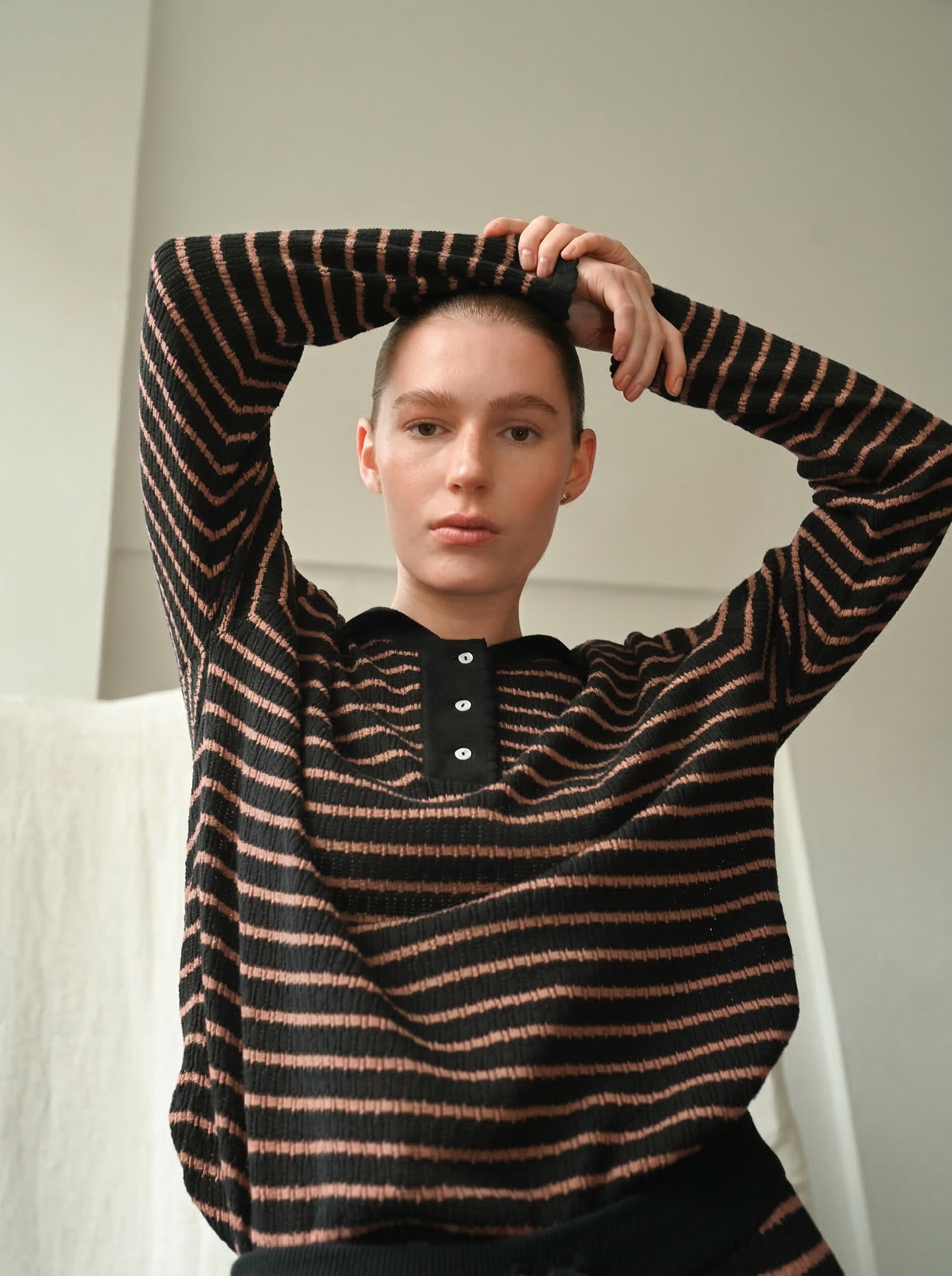 Nuria LS Polo - Black & Cognac