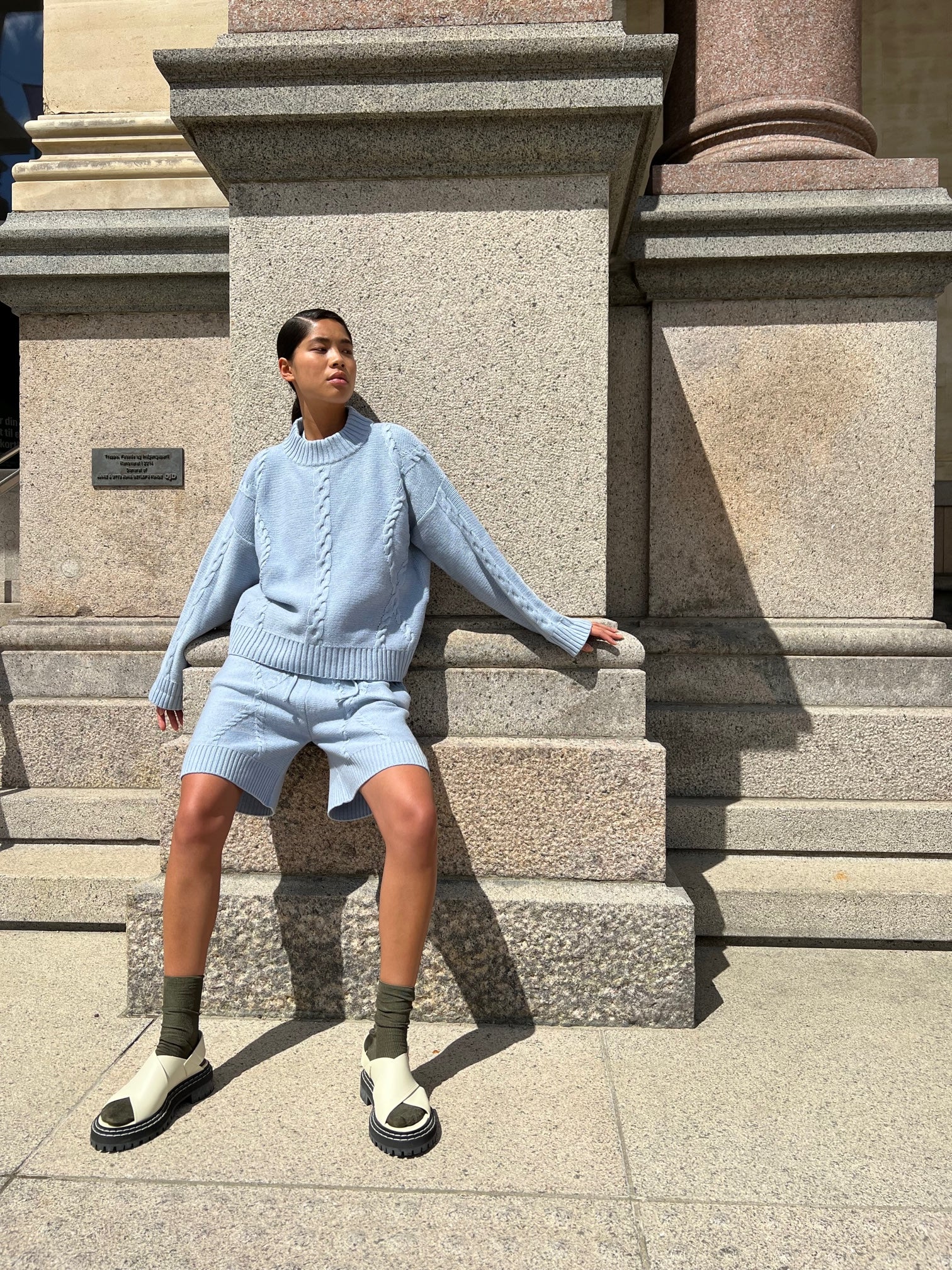 Rakel Baby Blue Melange Cable Knit Sweater - 40%