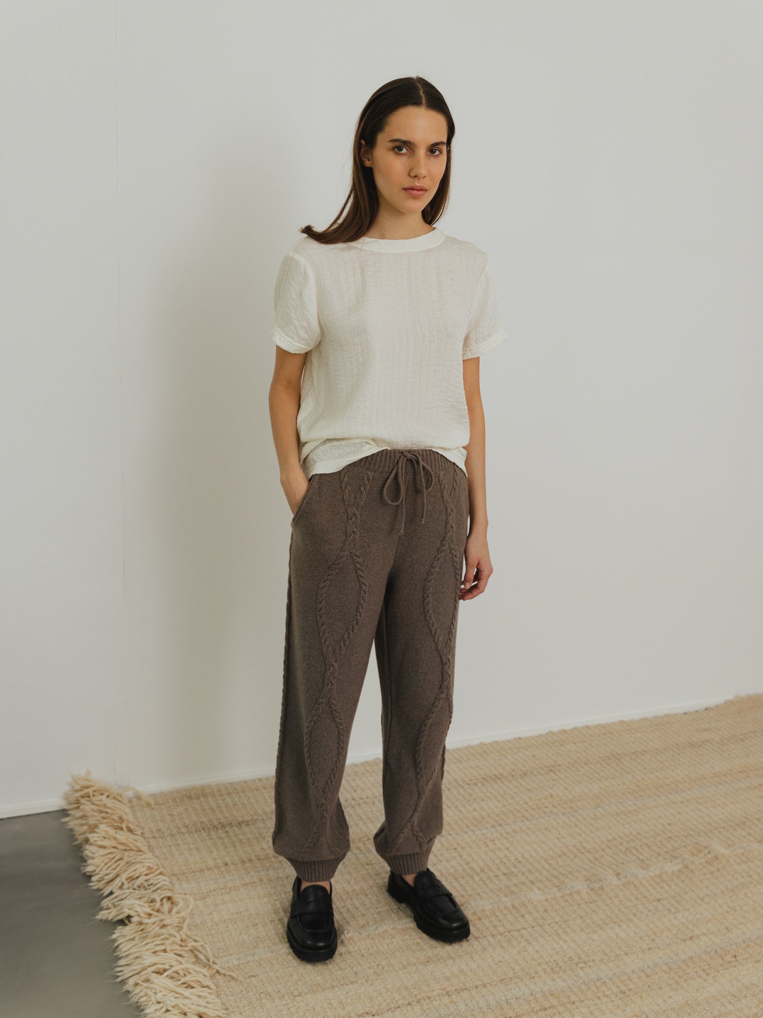Rakel Dark Camel Cable Knit Trousers - 40%
