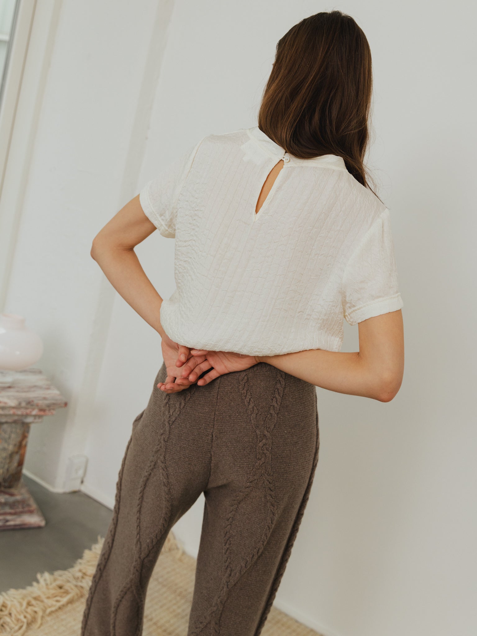 Rakel Dark Camel Cable Knit Trousers - 40%