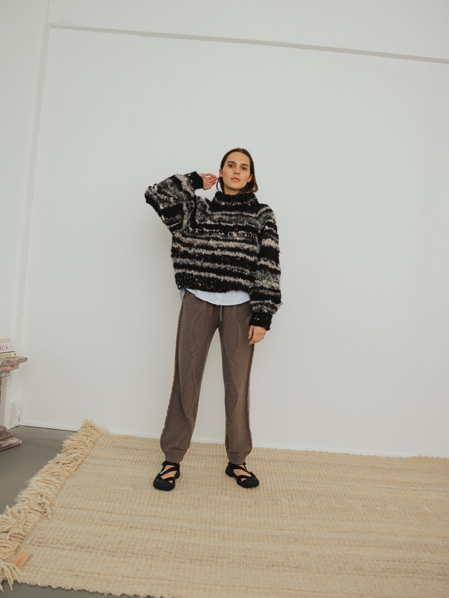 Rakel Dark Camel Cable Knit Trousers - 40%