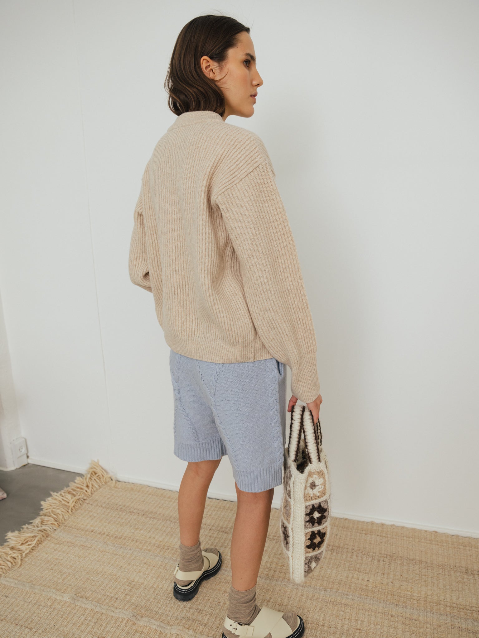 Rakel Baby Blue Cable Knit Shorts - 40%