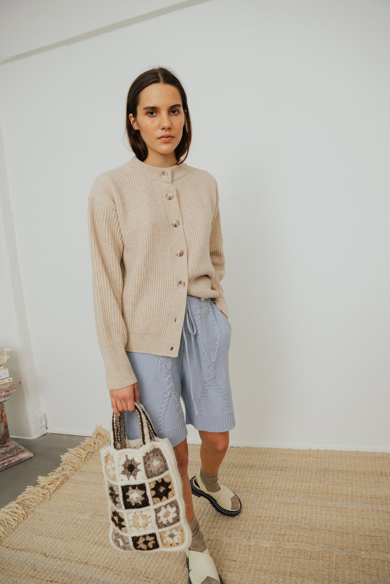 Rakel Baby Blue Cable Knit Shorts - 40%
