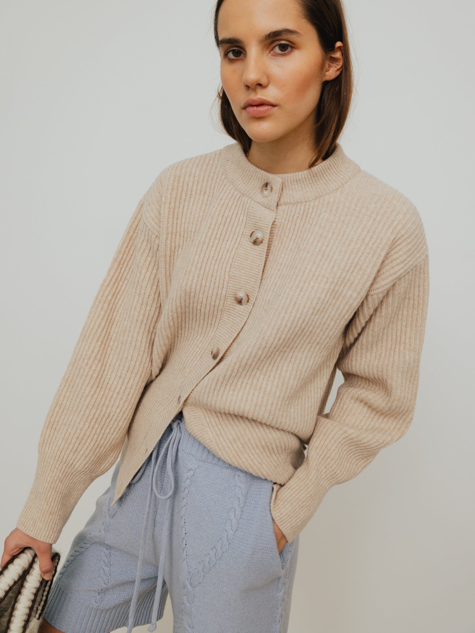 Rakel Baby Blue Cable Knit Shorts - 40%