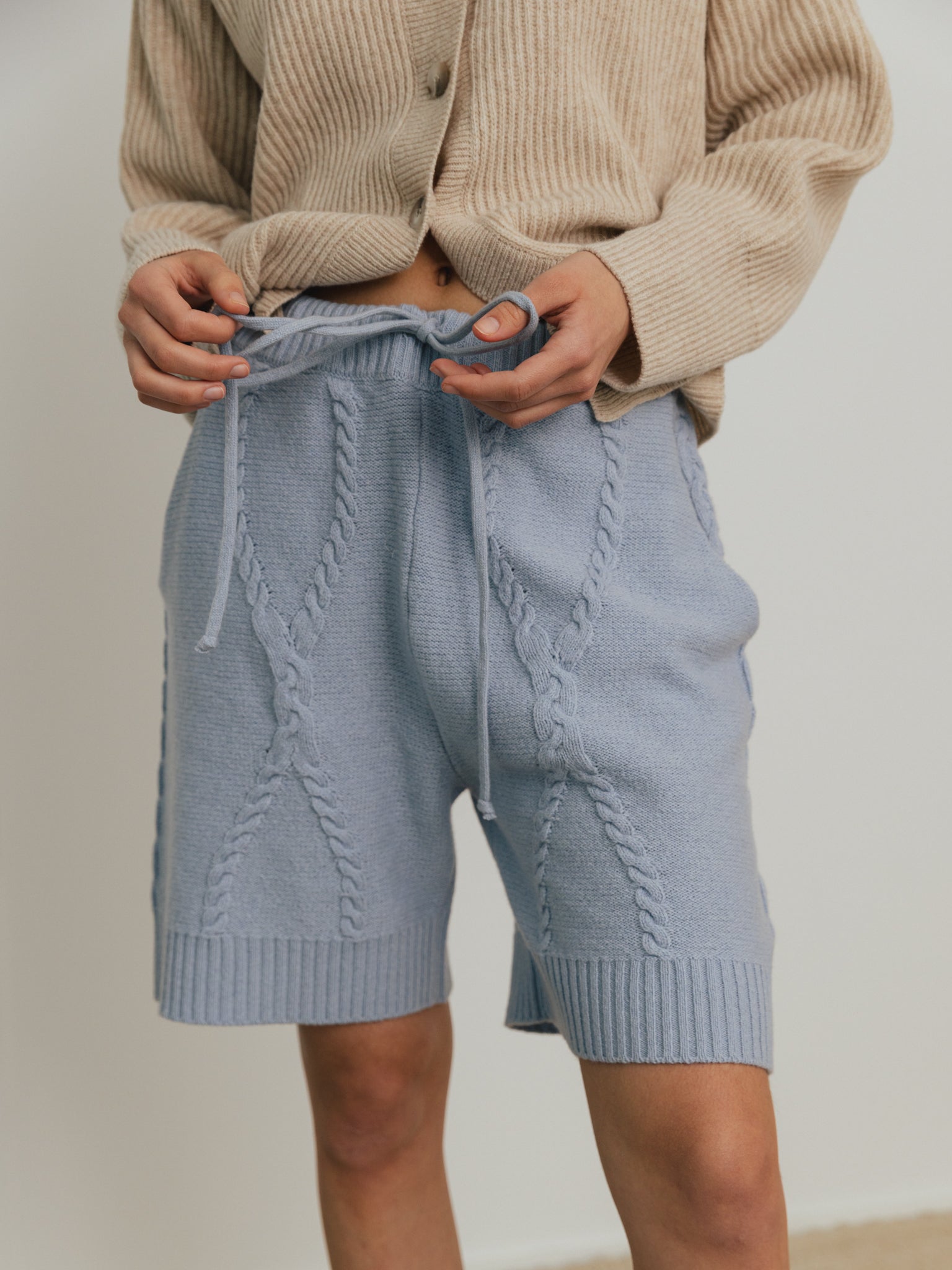 Rakel Baby Blue Cable Knit Shorts - 40%