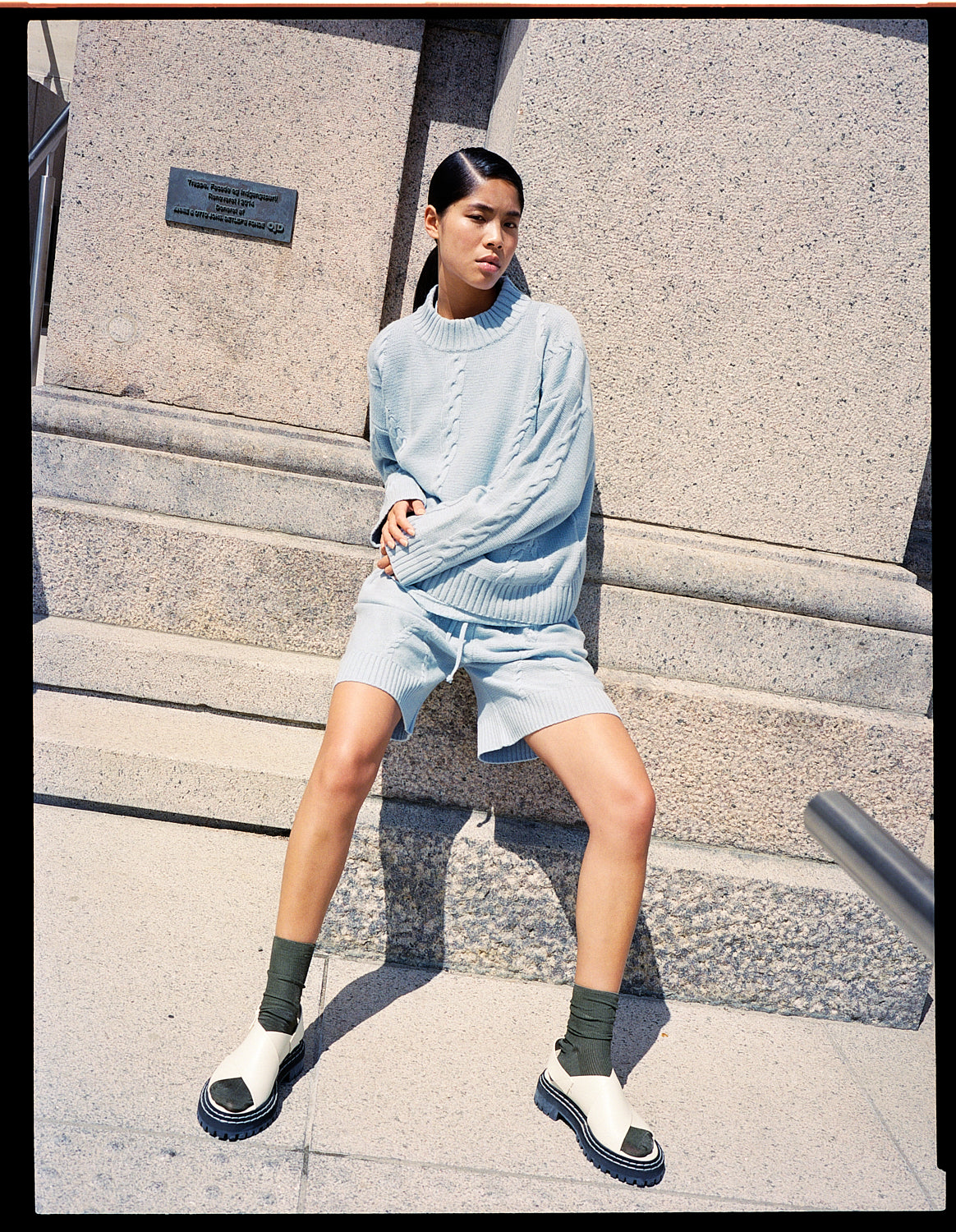 Rakel Baby Blue Cable Knit Shorts - 40%