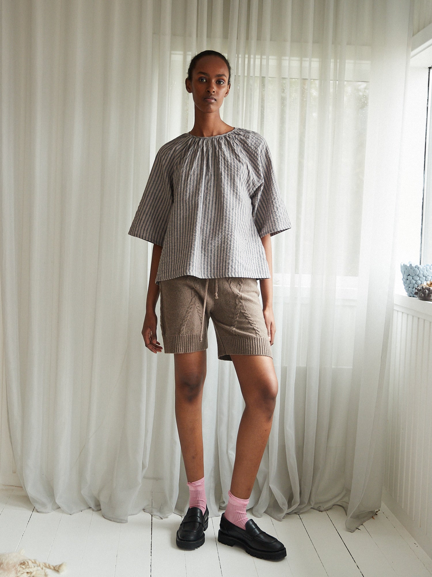 Rakel Dark Camel Cable Knit Shorts - 40%
