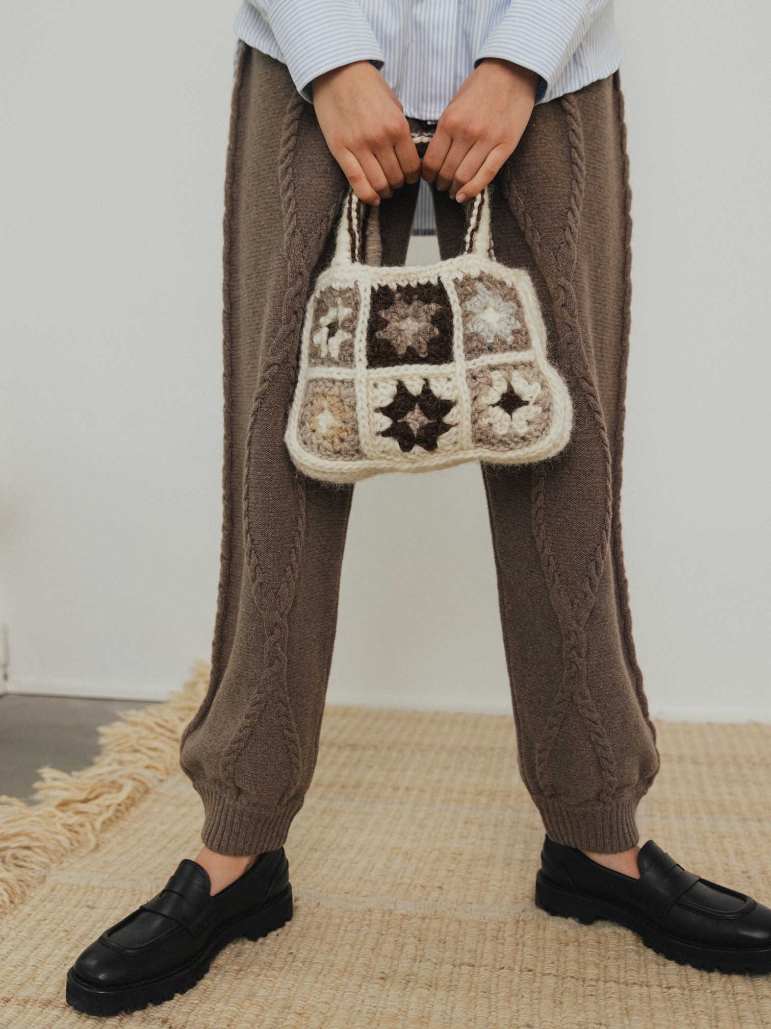 Rakel Dark Camel Cable Knit Trousers - 40%