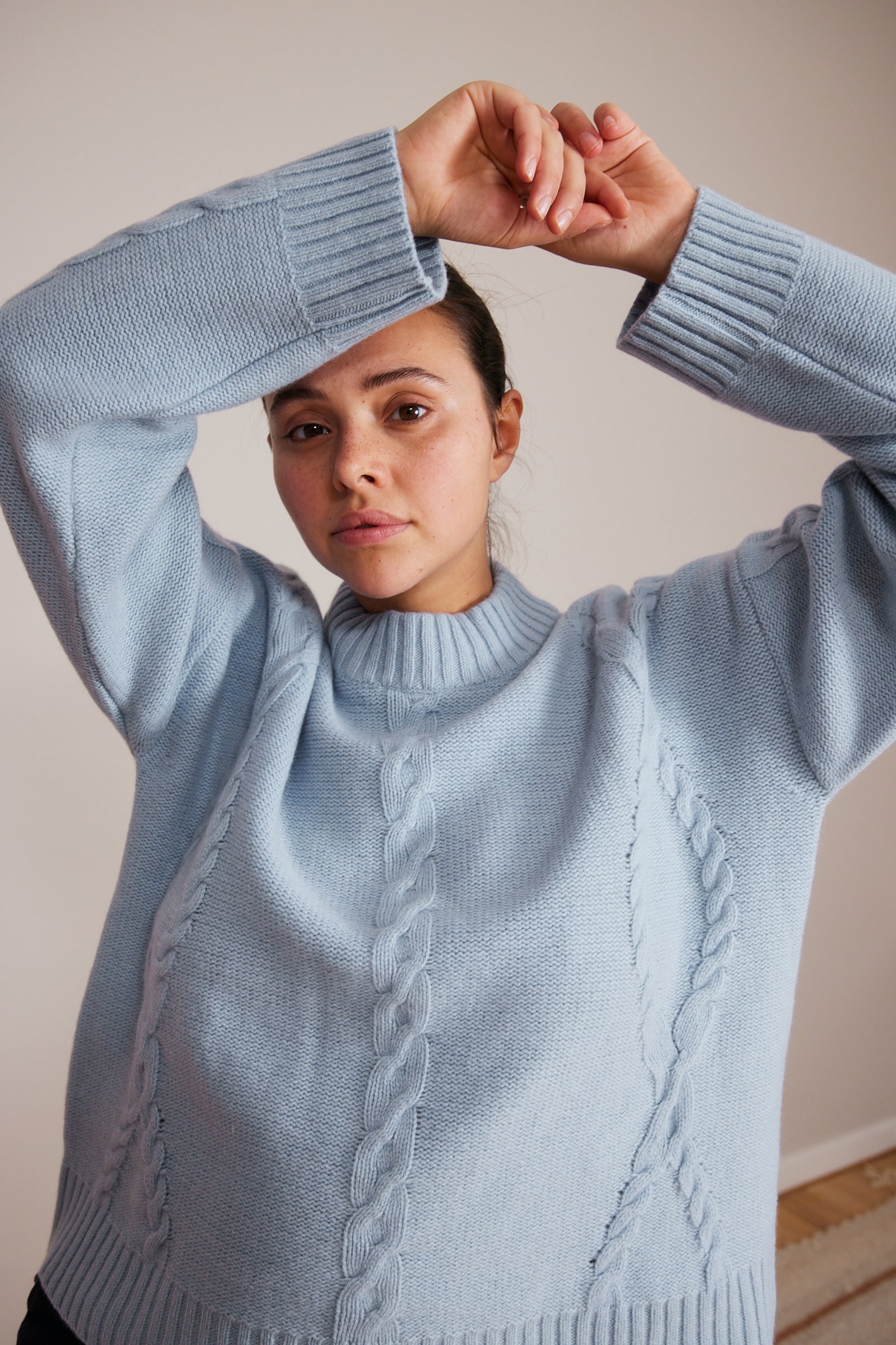 Rakel Baby Blue Melange Cable Knit Sweater - 40%