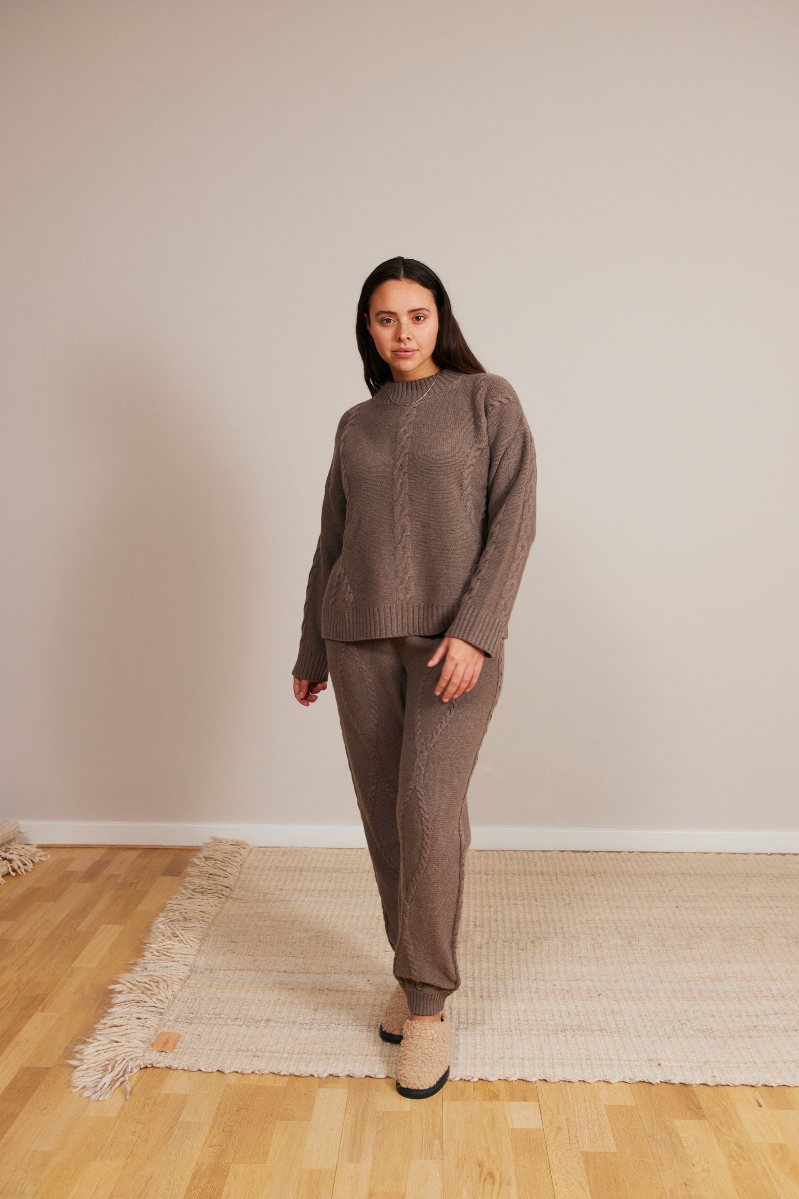 Rakel Dark Camel Cable Knit Trousers - 40%