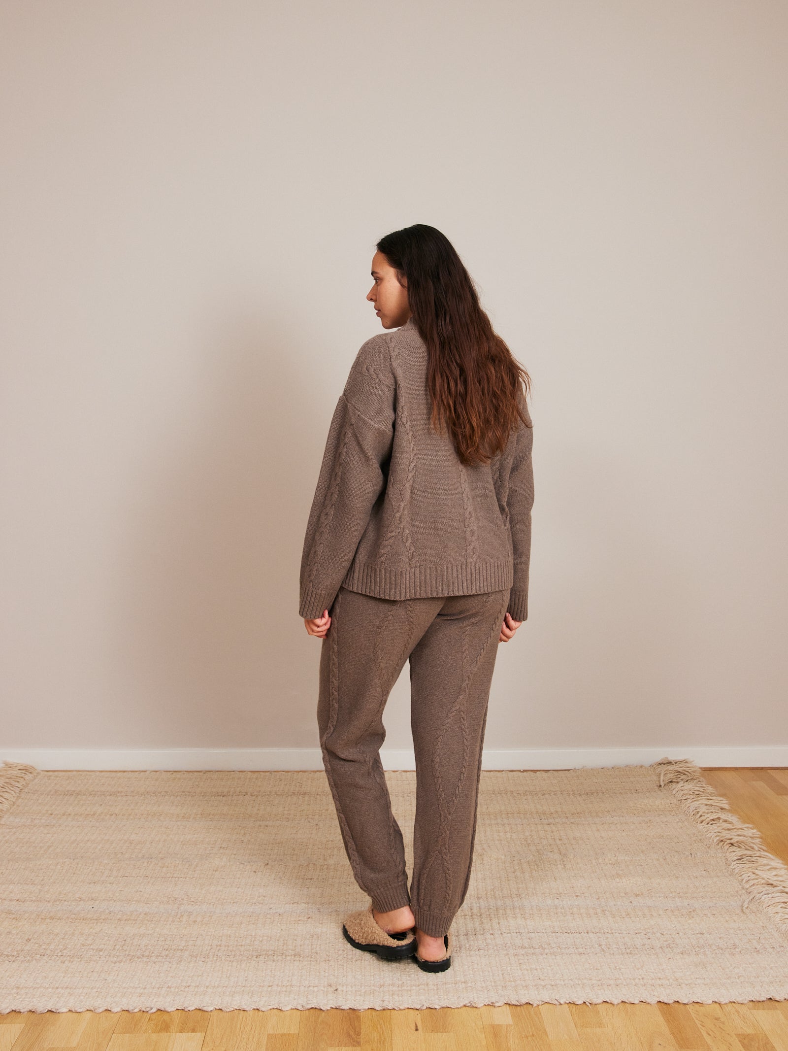 Rakel Dark Camel Melange Cable Knit Trousers