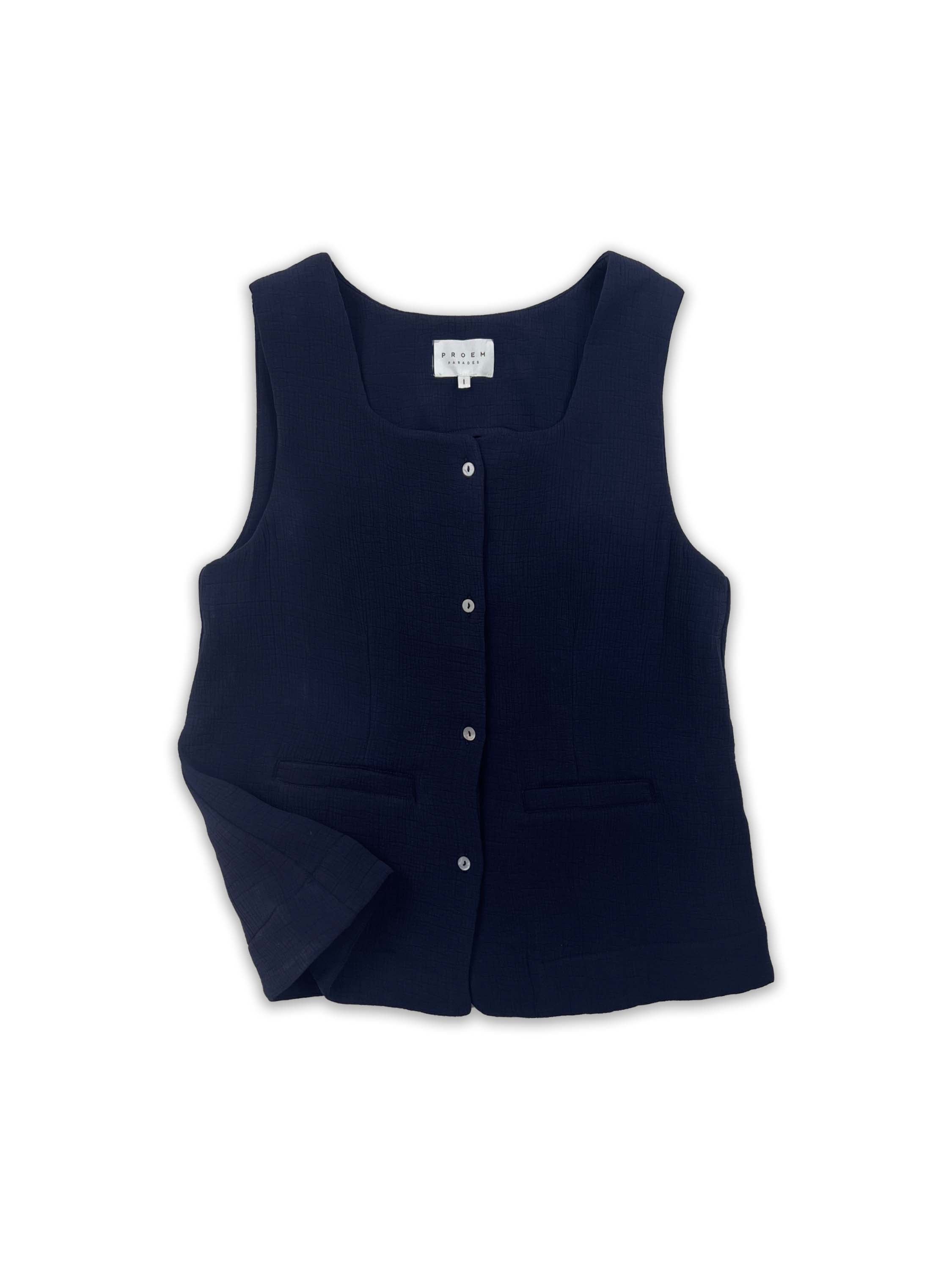 Freja Navy Silk Top