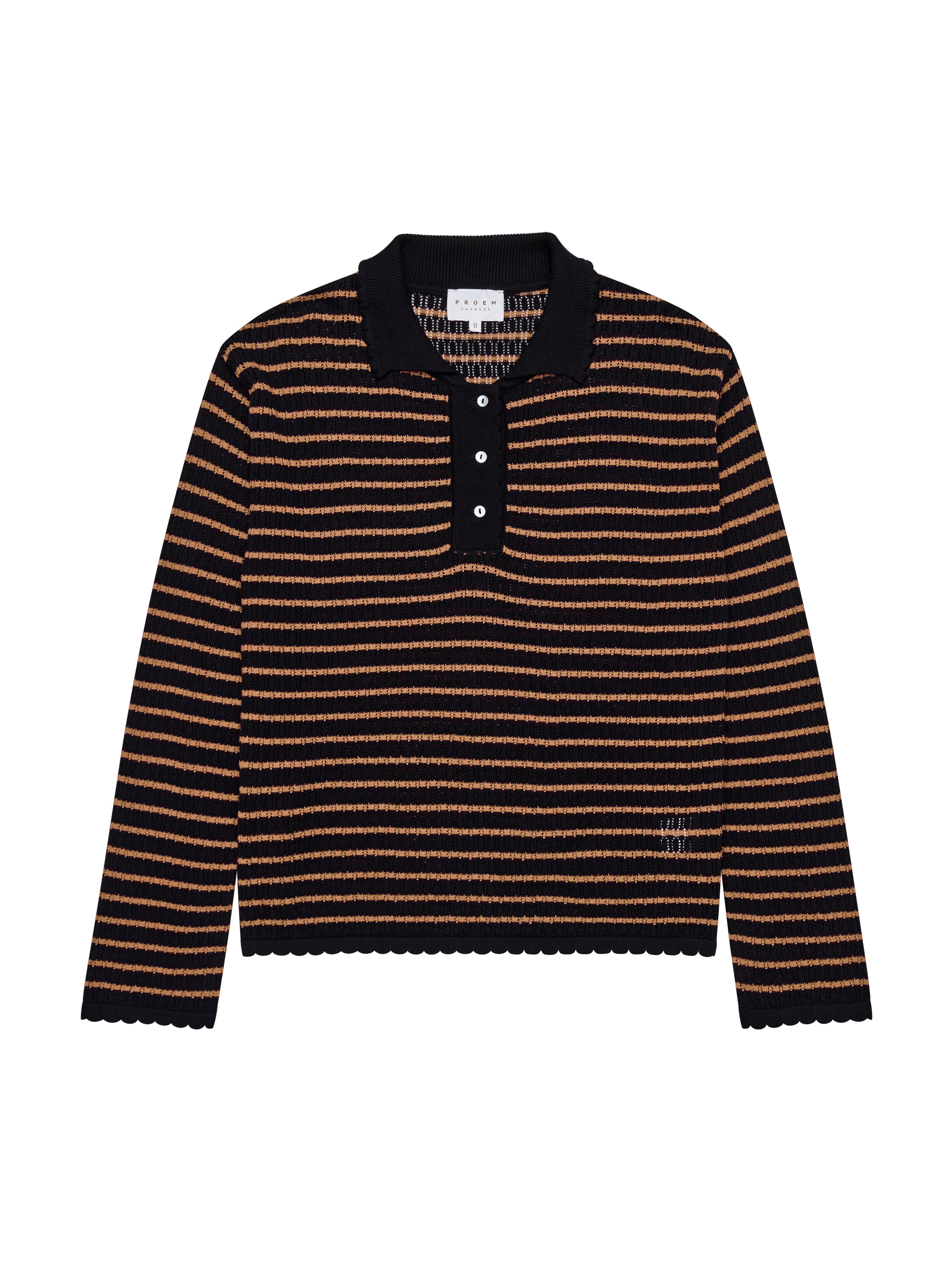 Nuria LS Polo - Black & Cognac