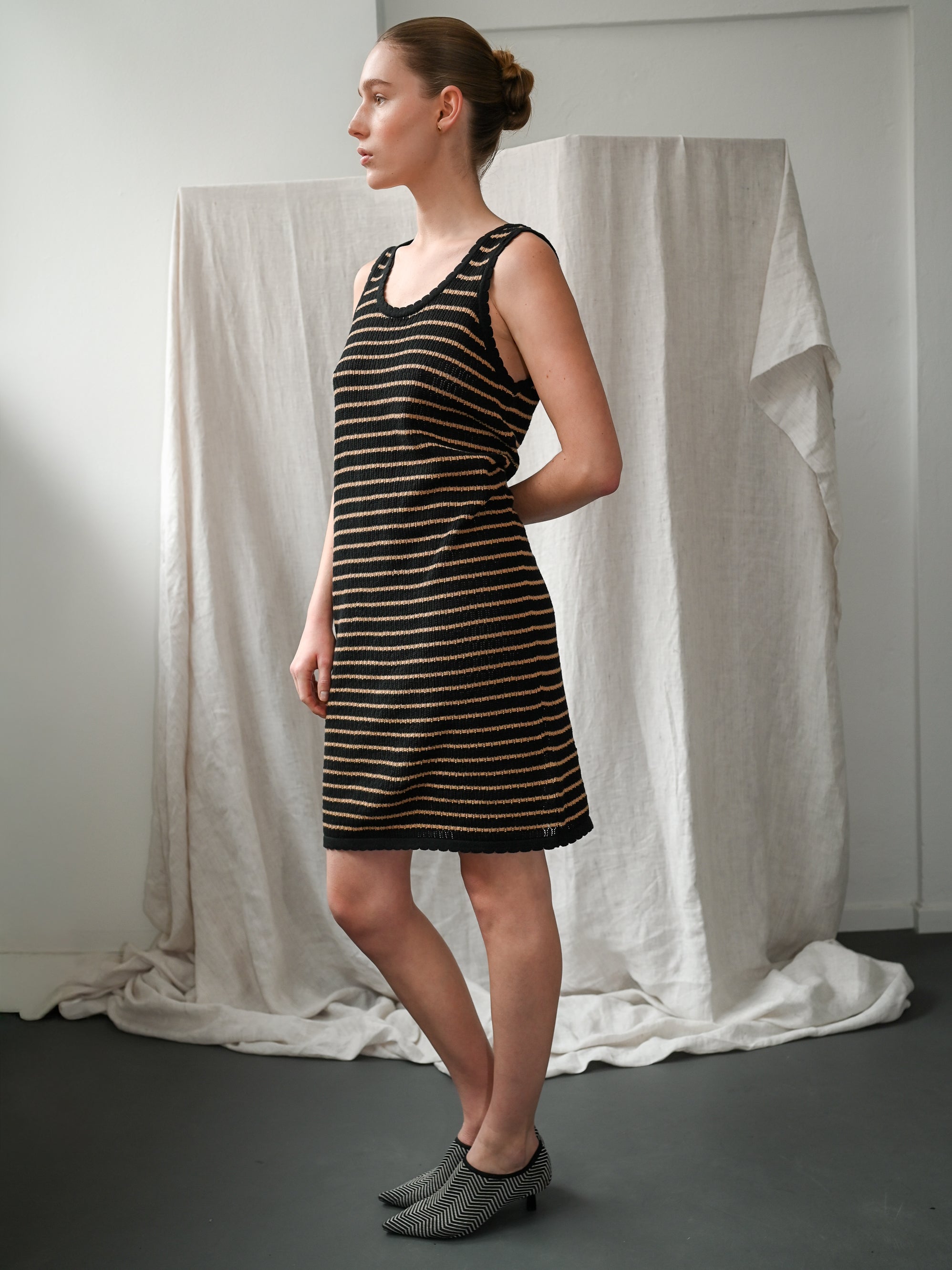 Verde Knit Tank Dress - Black & Cognac