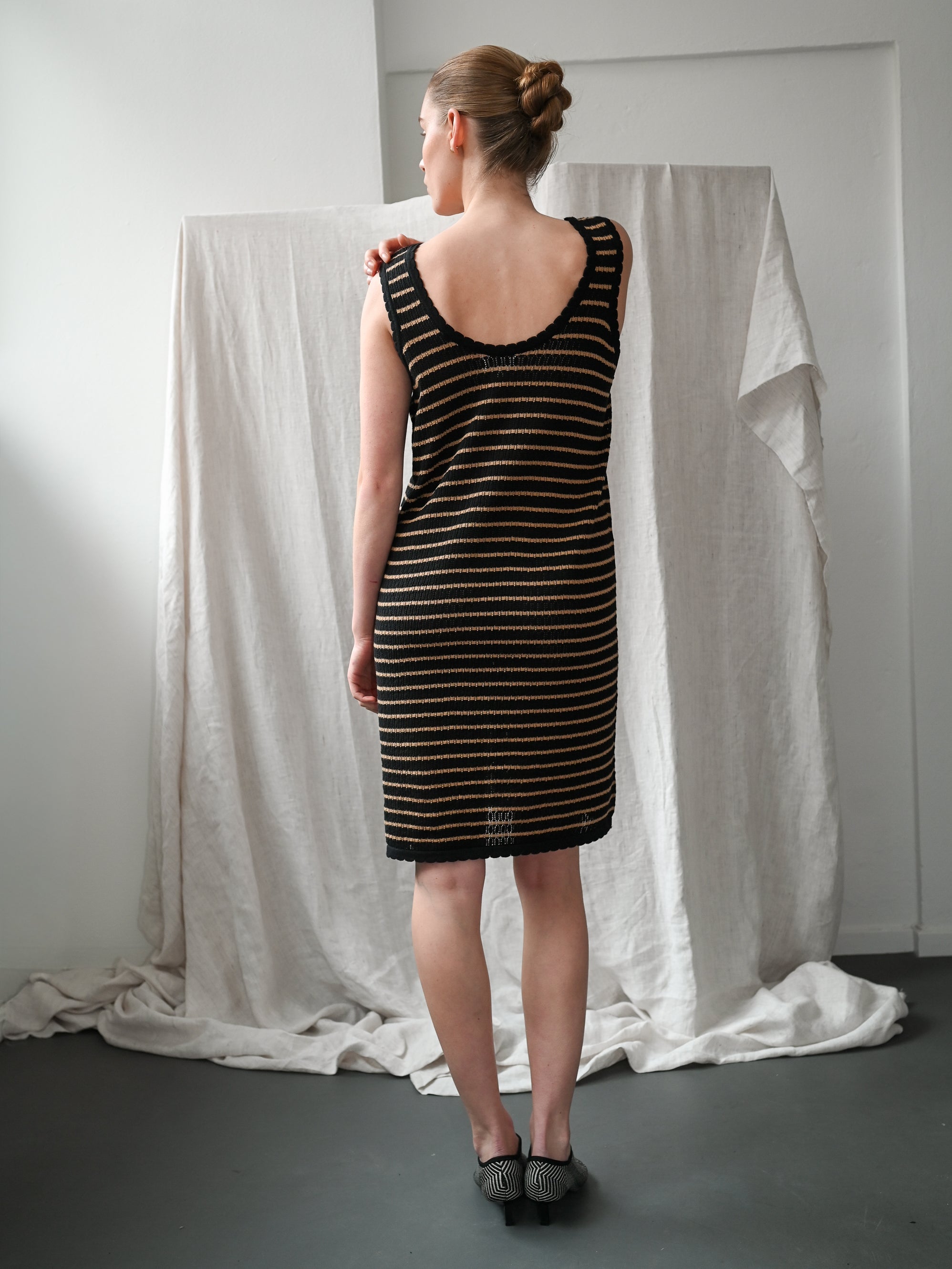 Verde Knit Tank Dress - Black & Cognac