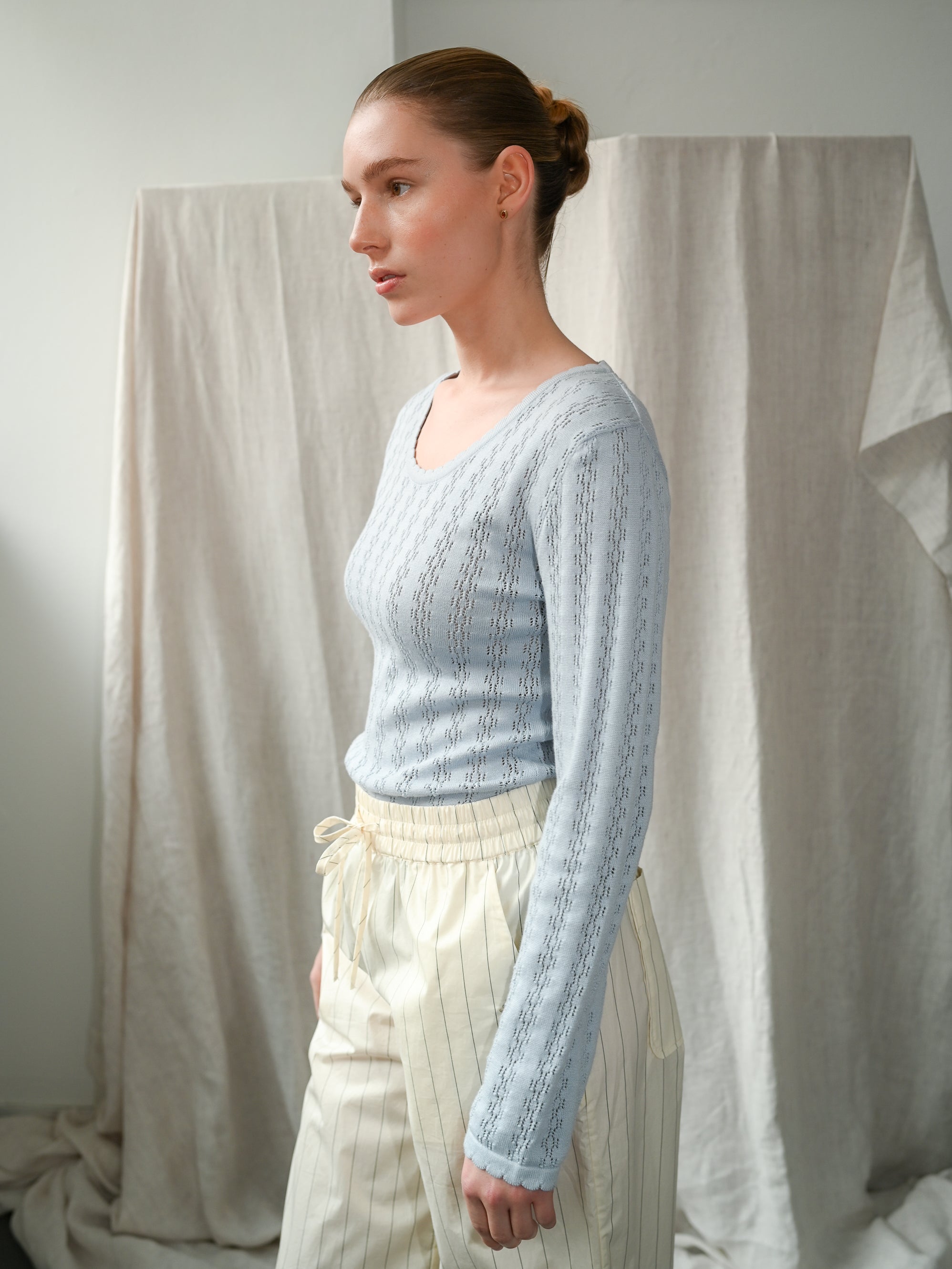 Nellie Knit Light Blue LS Blouse