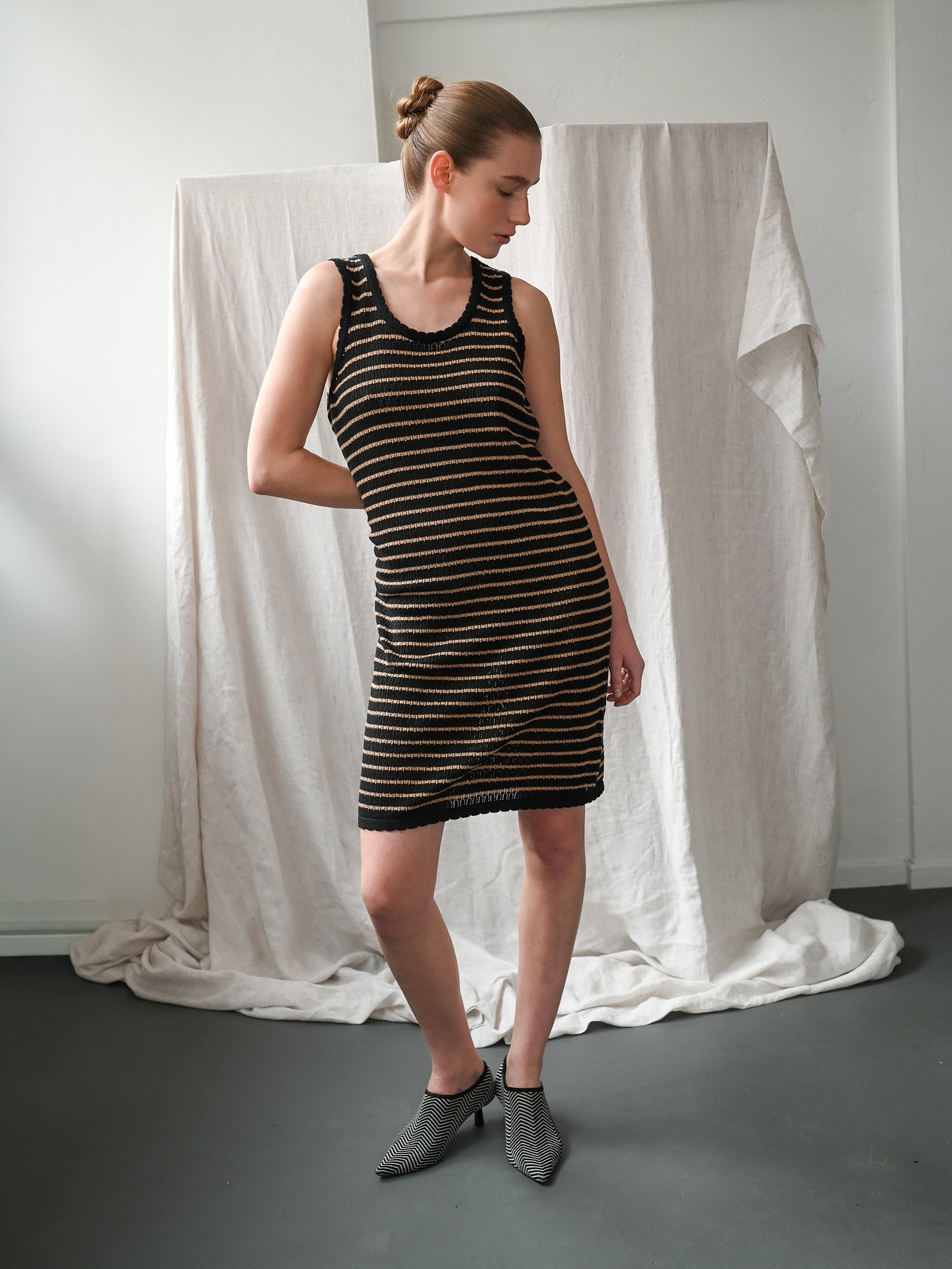 Verde Knit Tank Dress - Black & Cognac