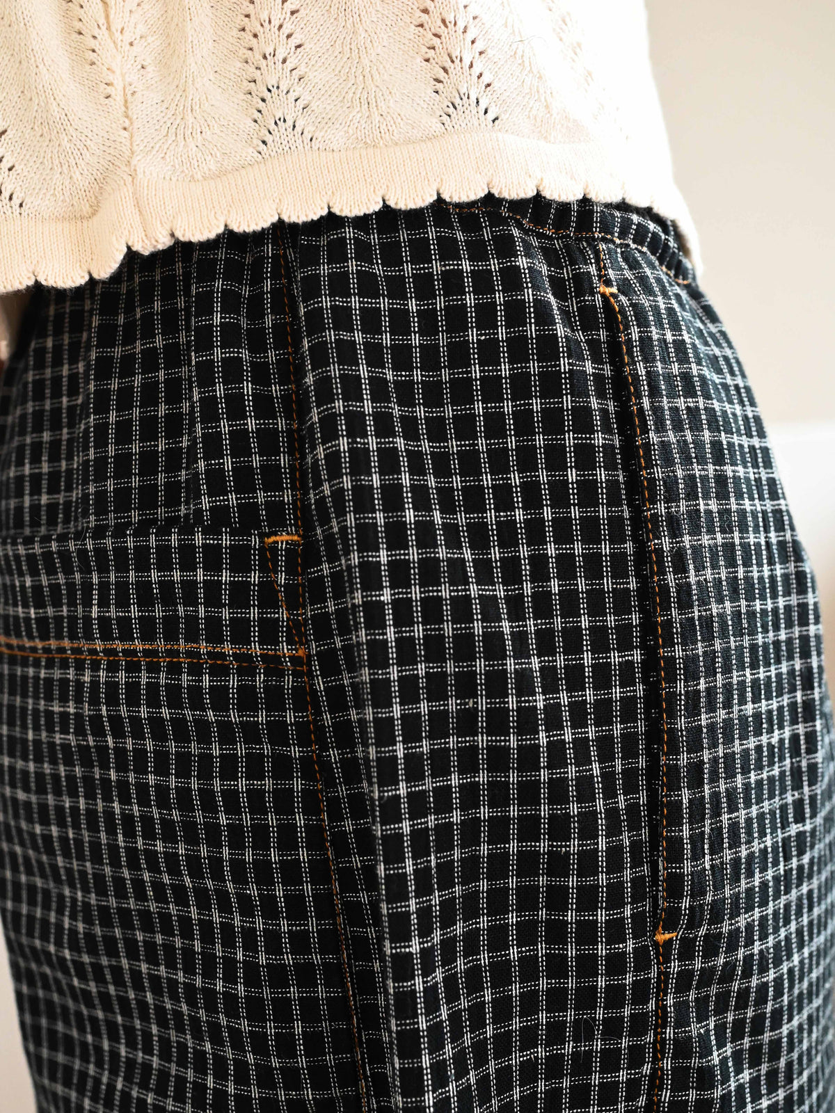 Alpha Linen Trousers・Checked Black