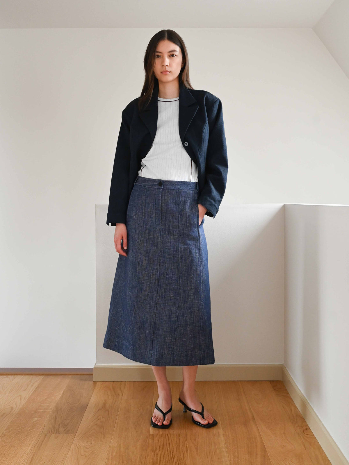 Elna Linen Denim Skirt・Blue