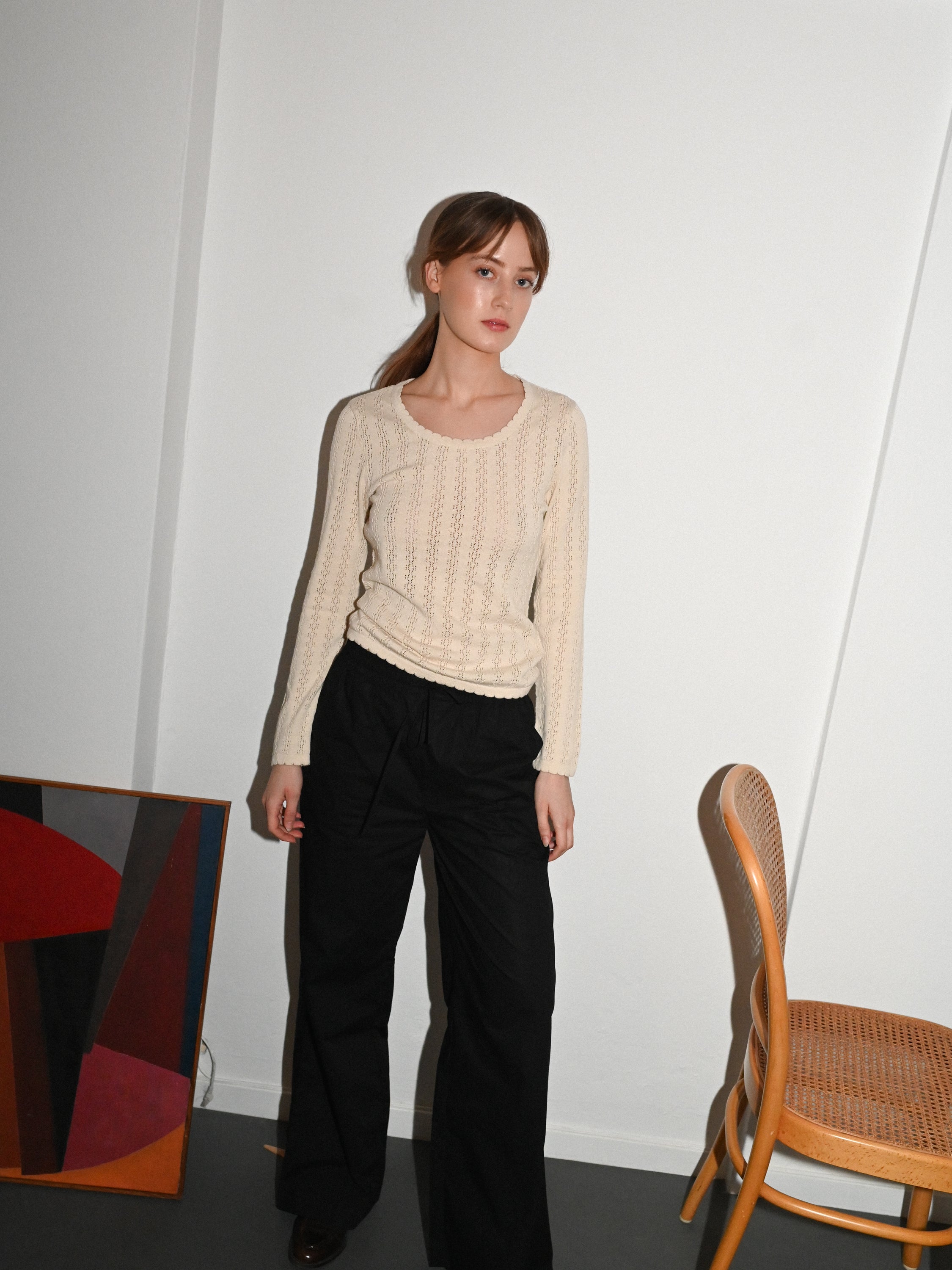 Nellie Knit Ecru LS Blouse