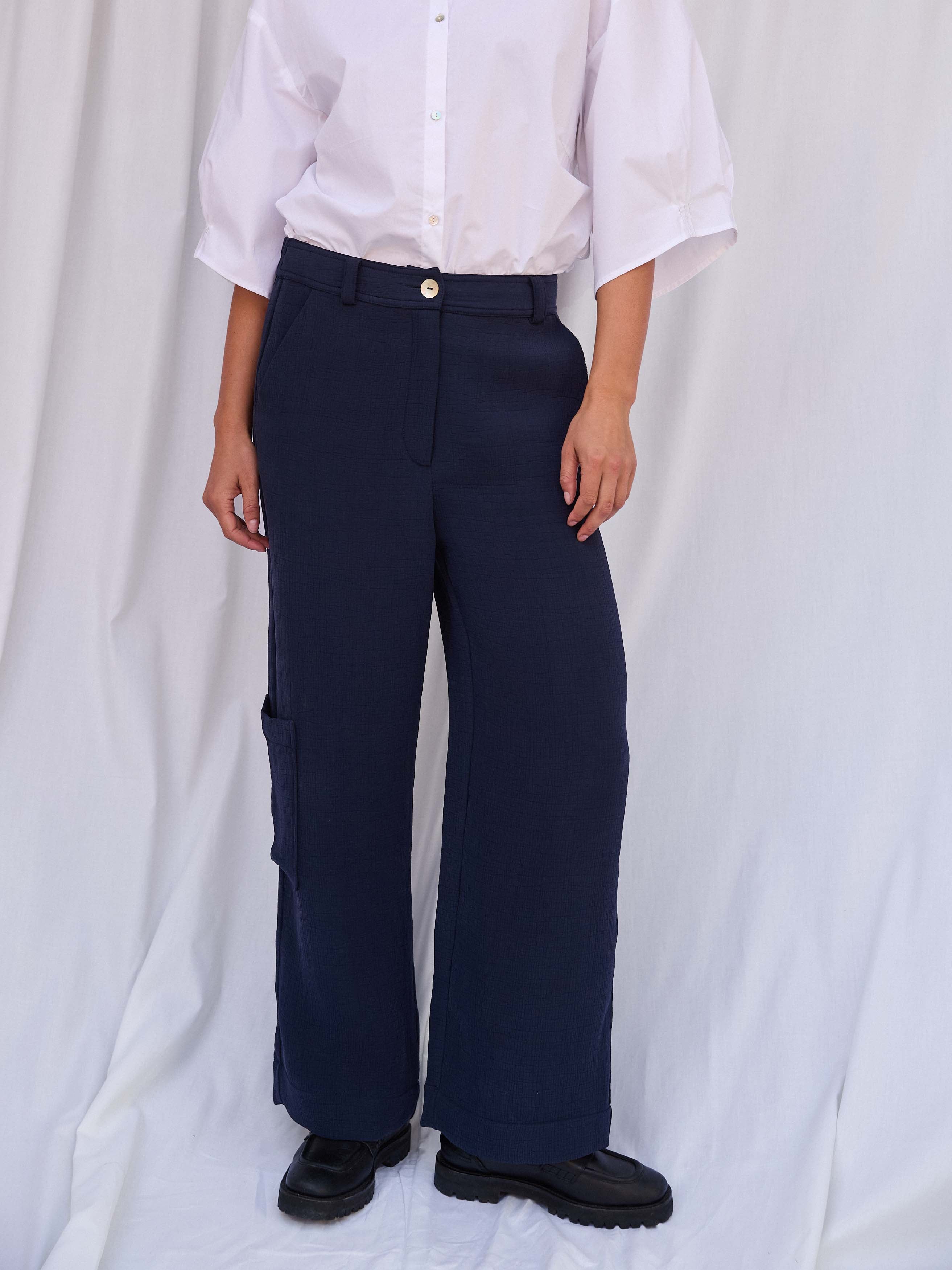 Freja Navy Silk Trousers