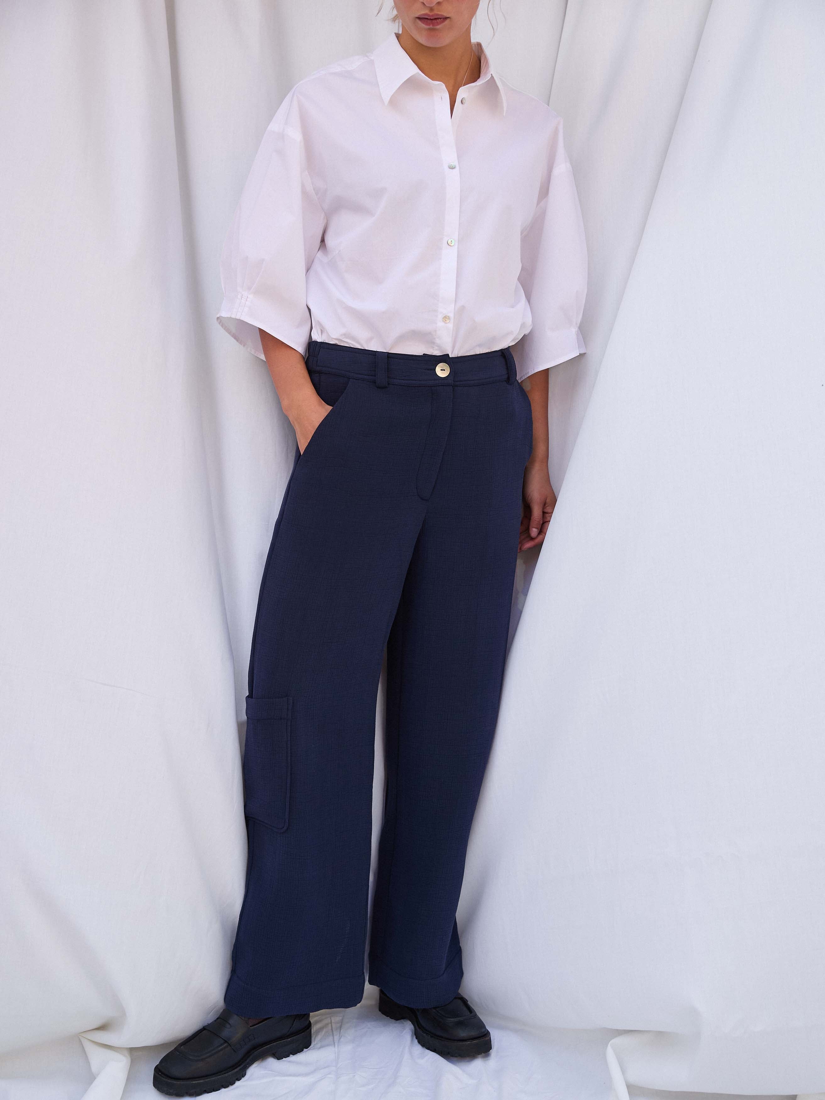 Freja Navy Silk Trousers