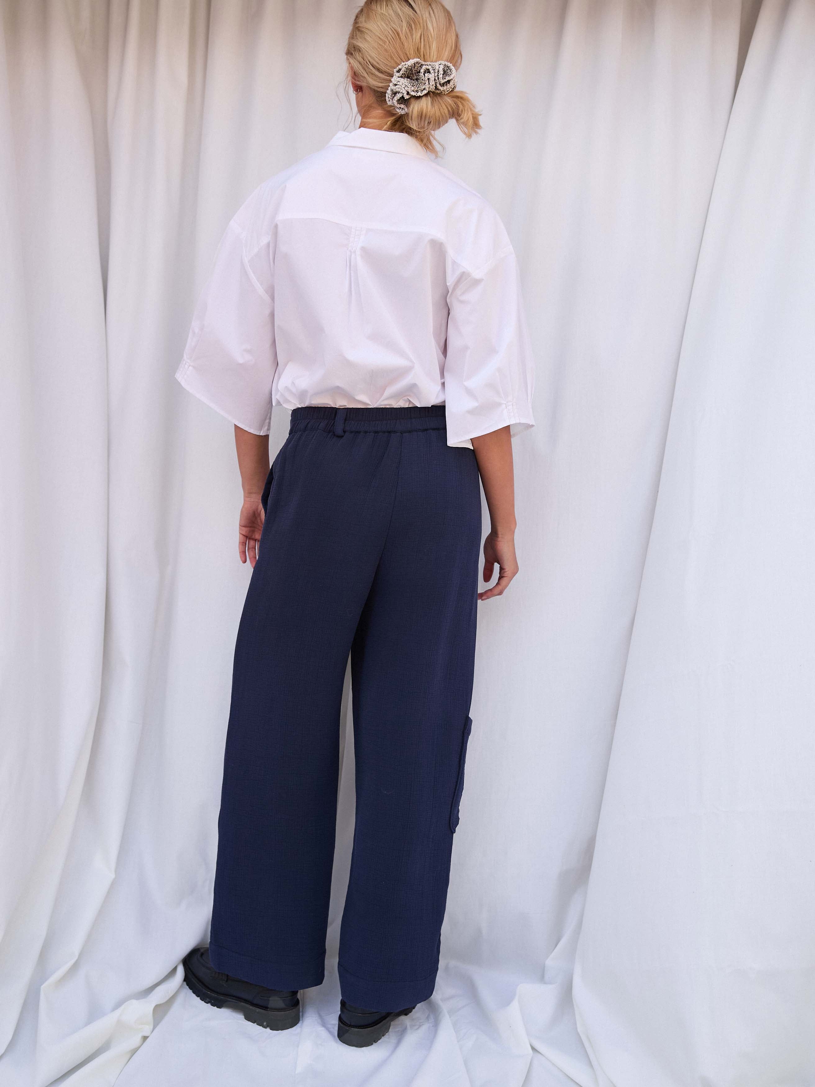 Freja Navy Silk Trousers