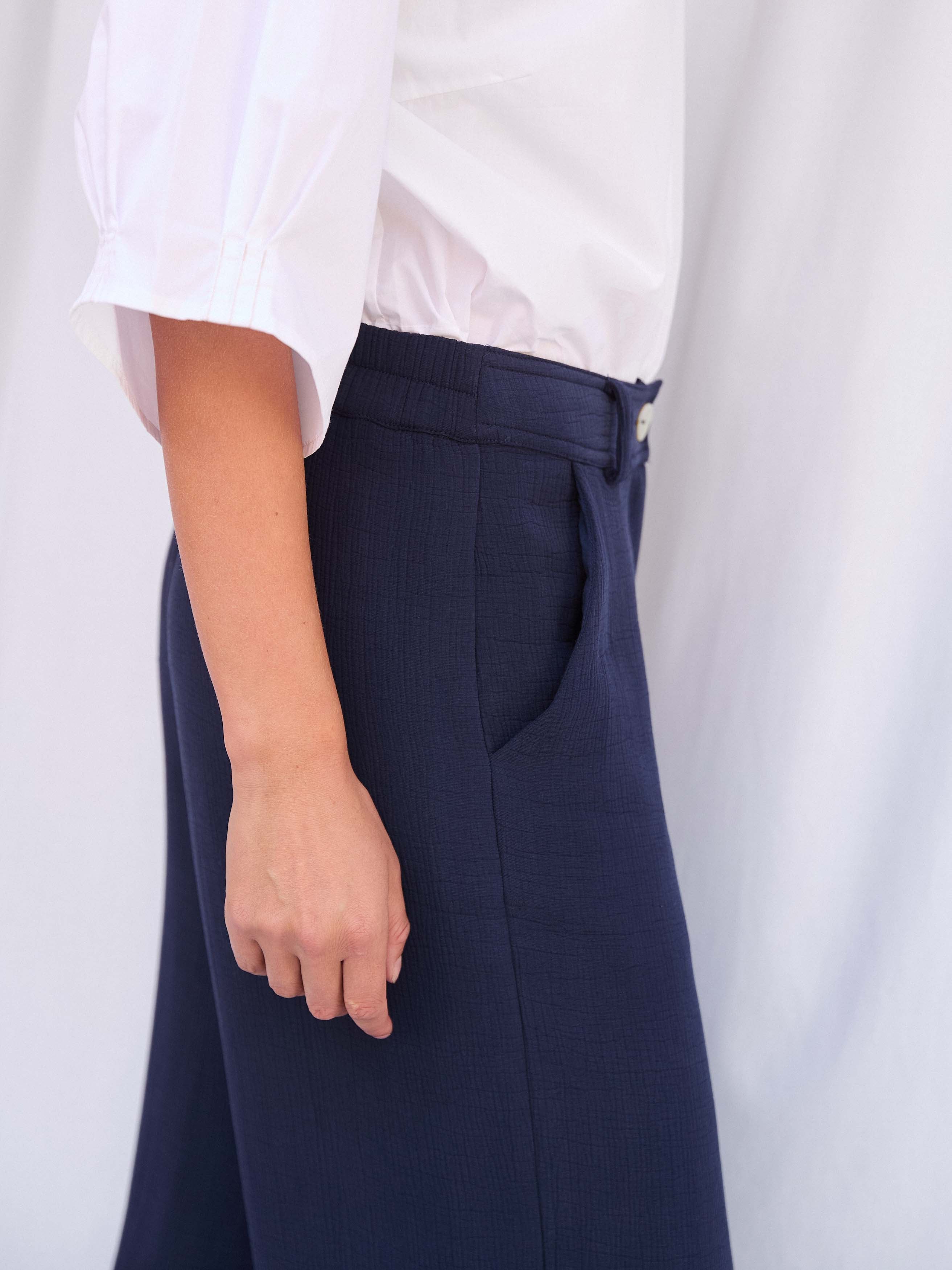 Freja Navy Silk Trousers