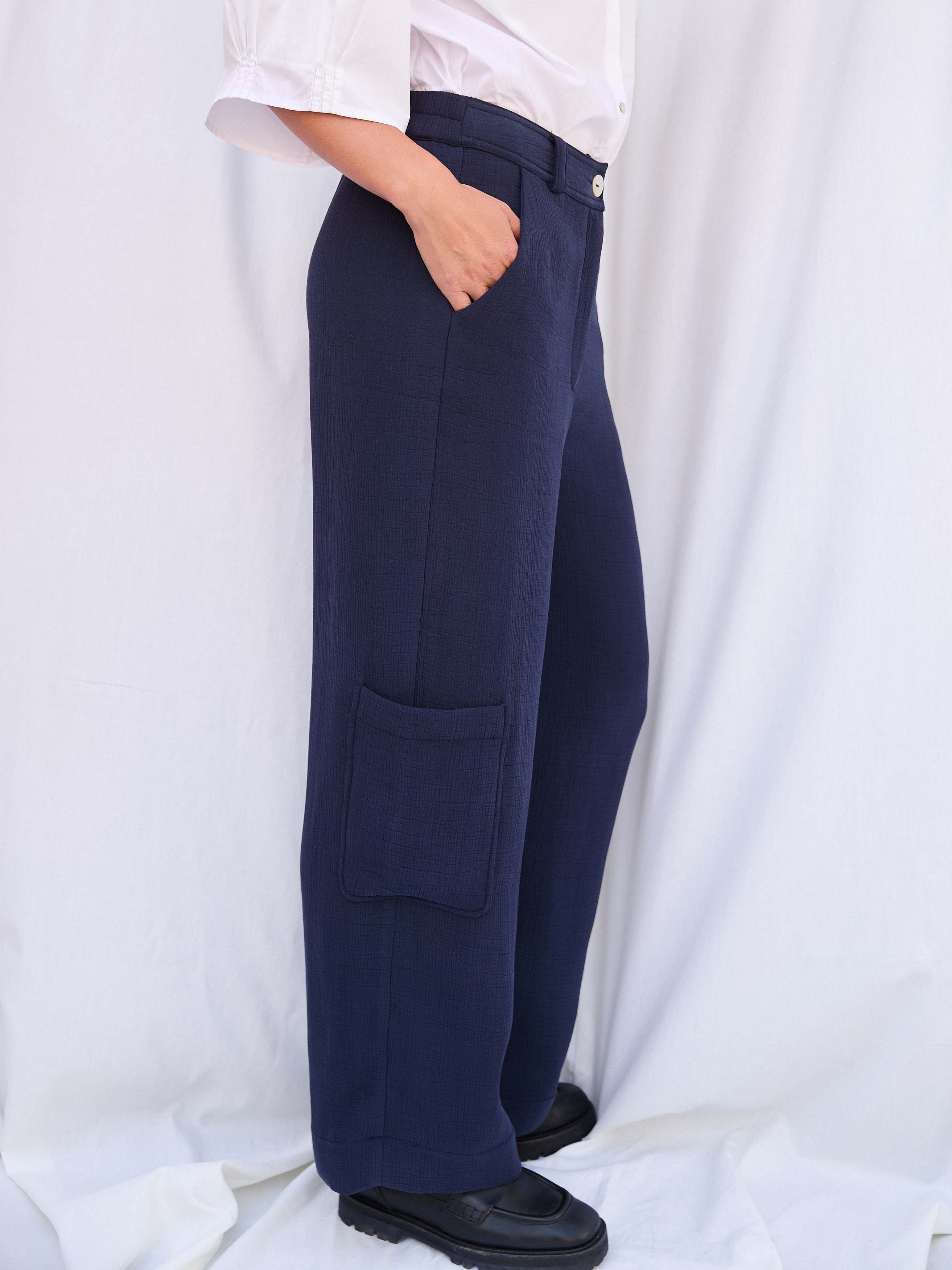 Freja Navy Silk Trousers