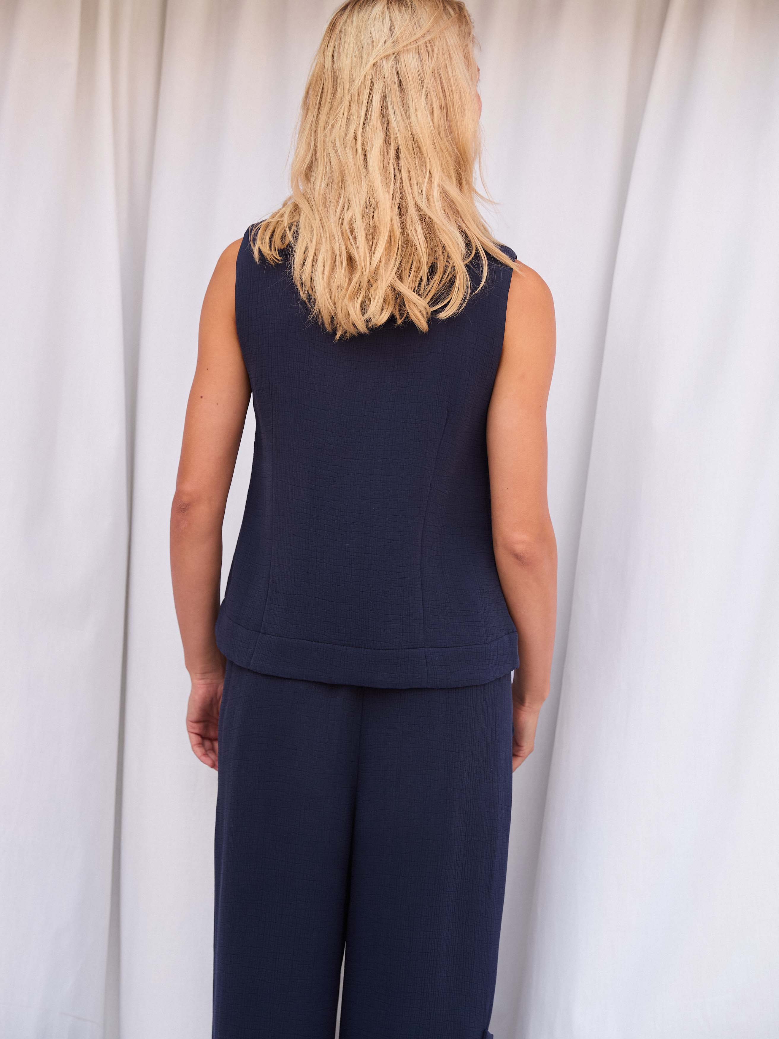 Freja Navy Silk Top