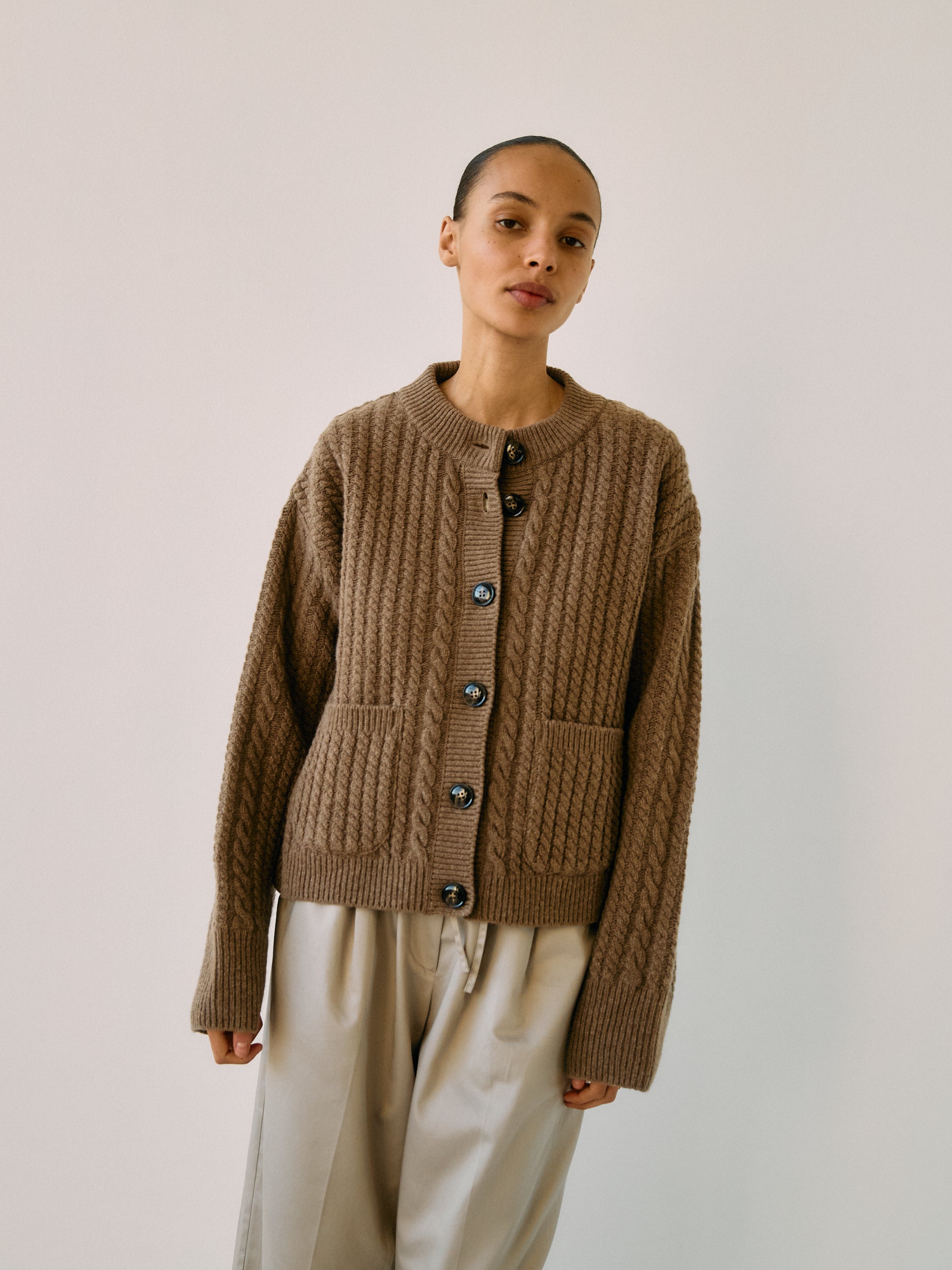 Gertrud Cable Cardigan Coffee Melange
