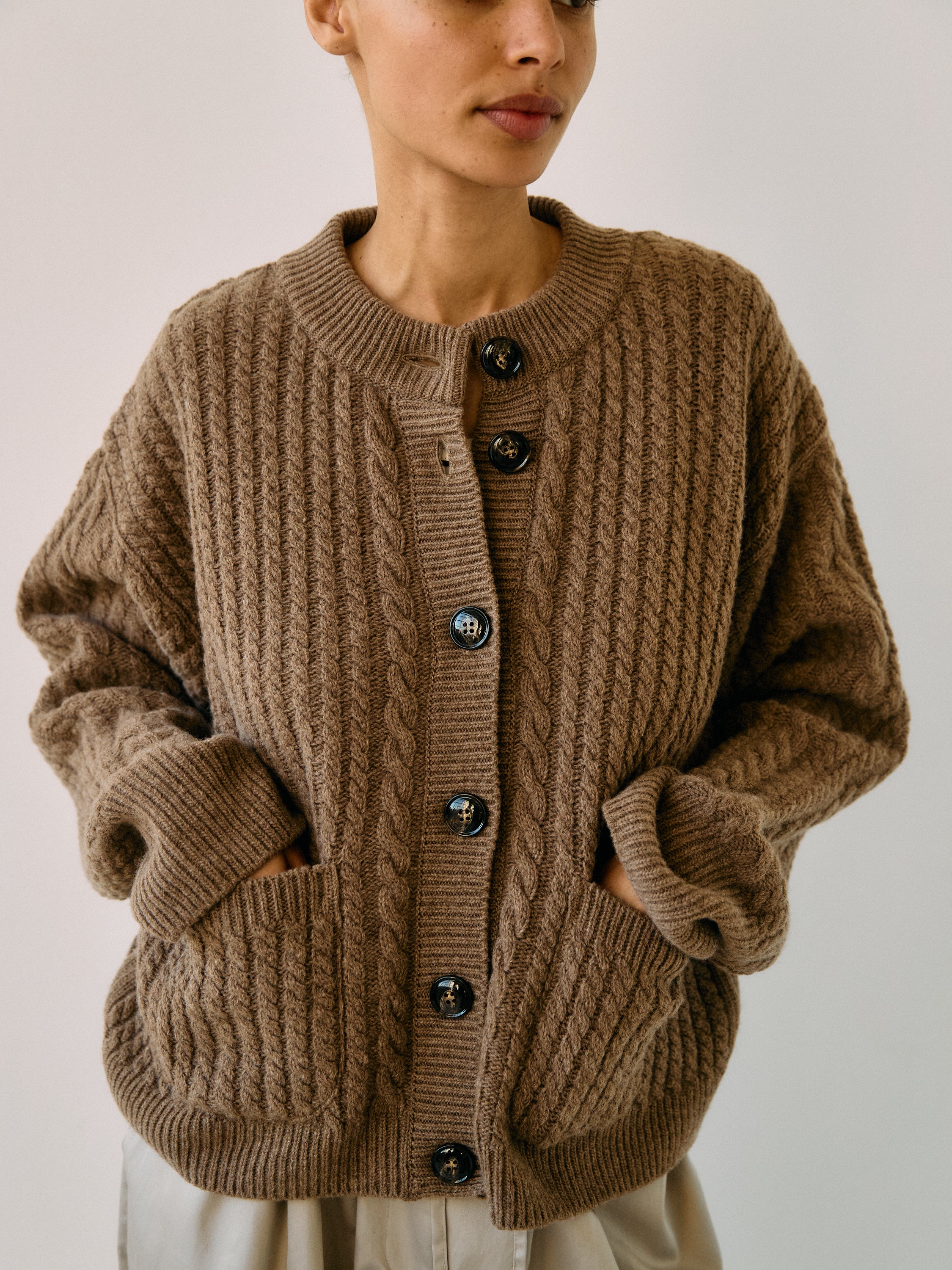 Gertrud Cable Cardigan Coffee Melange