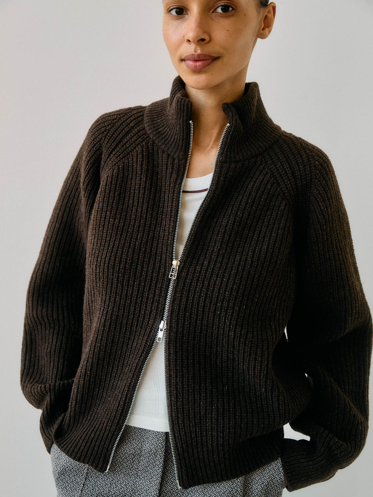Bruno Zip Cardigan・Brown
