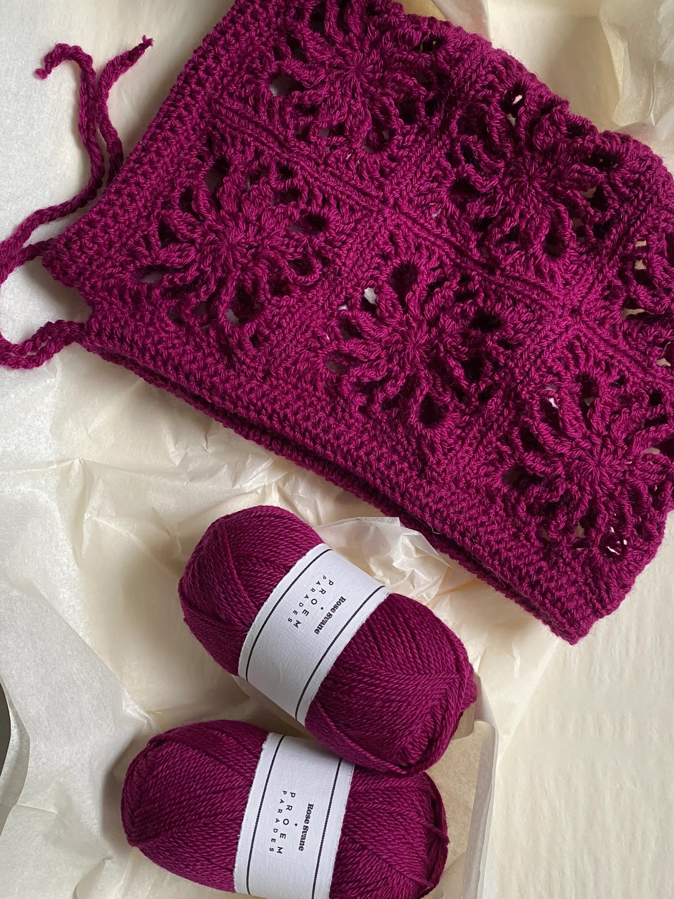 Crystal Crochet Bonnet - Pattern & Yarn Package - Color Raspberry