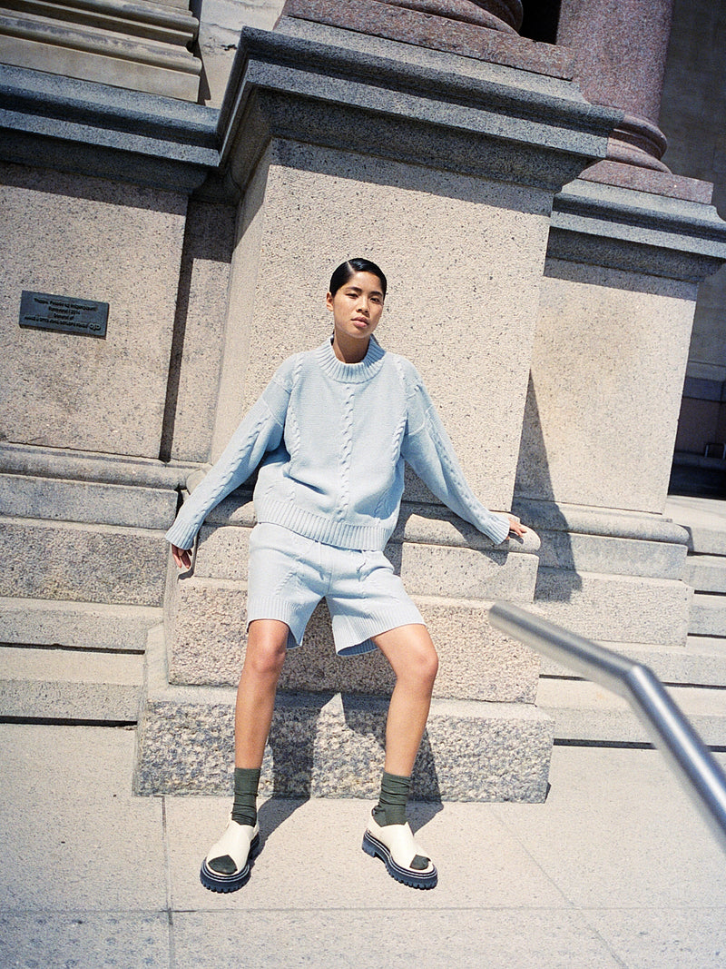 Rakel Baby Blue Melange Cable Knit Shorts