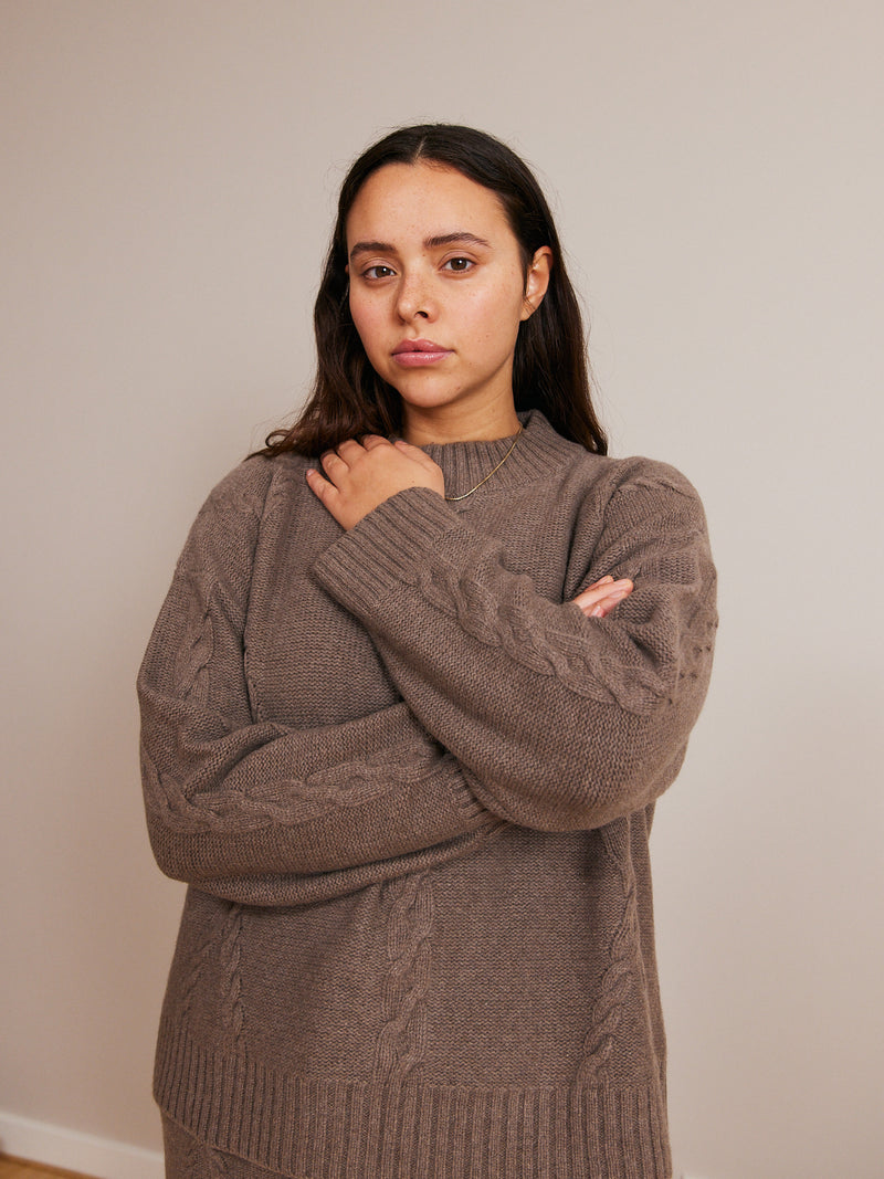 Rakel Dark Camel Melange Cable Knit Sweater